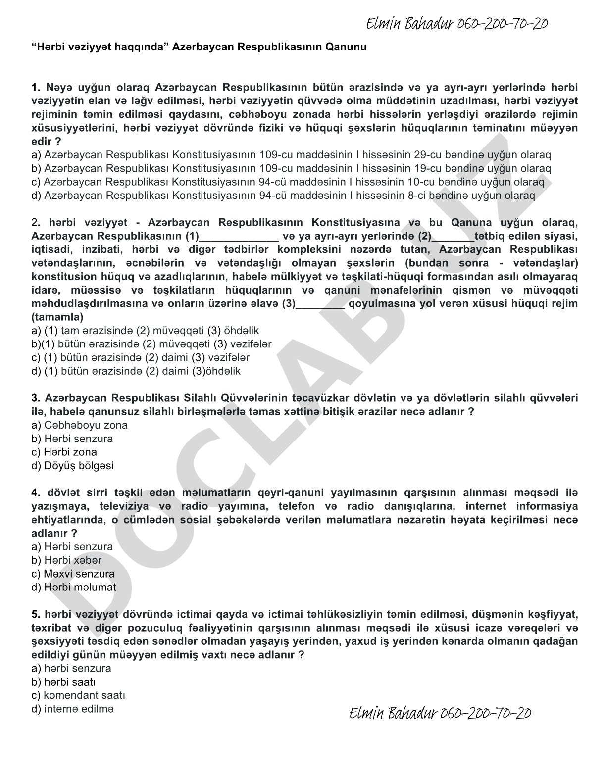 Hərbi vəziyyət haqqında Azərbaycan Respublikasının Qanunu