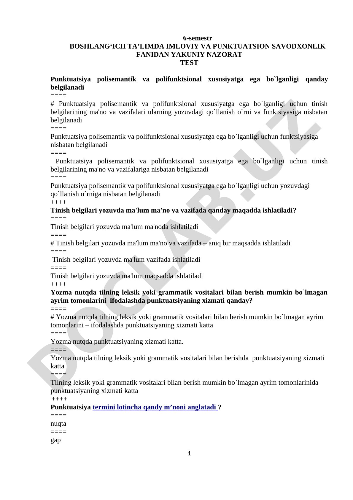 Boshlang'ich ta'limda imloviy va punktuatsion savodxonlik testi