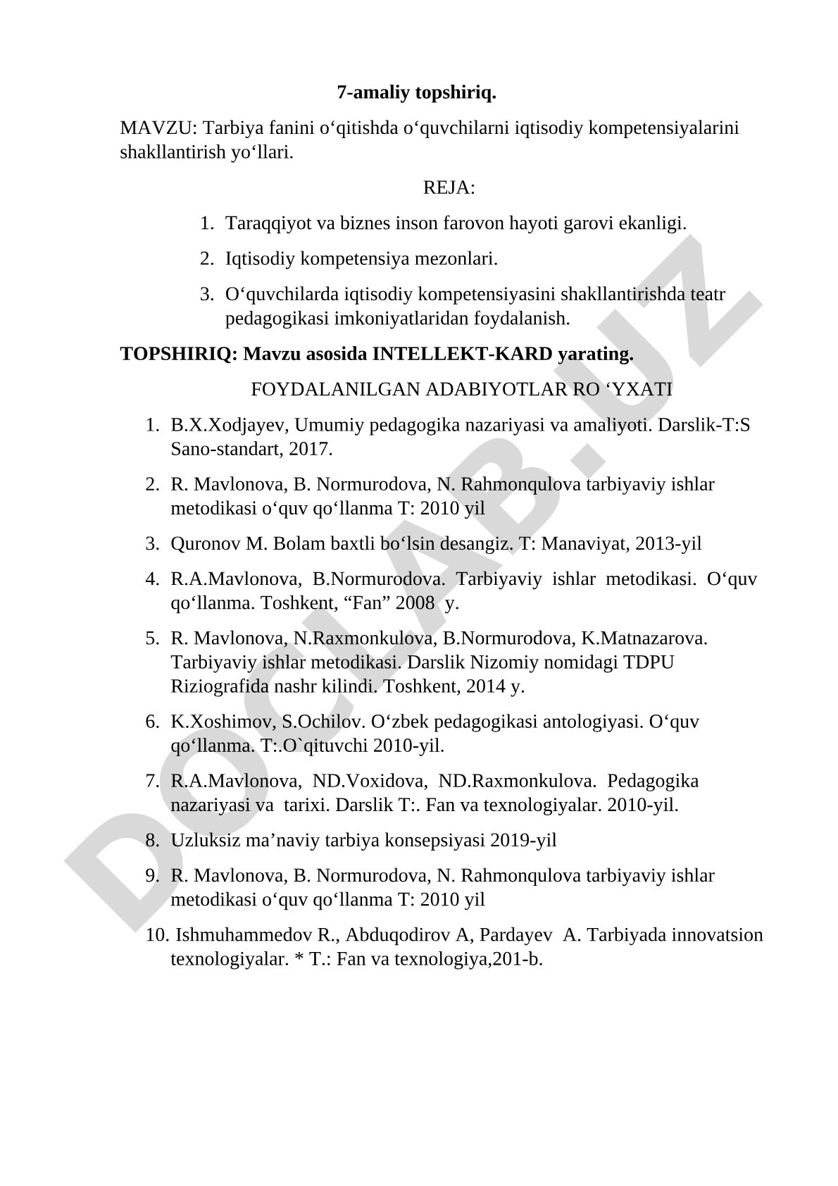Tarbiya fanini o‘qitishda o‘quvchilarni iqtisodiy kompetensiyalarini shakllantirish yo‘llari