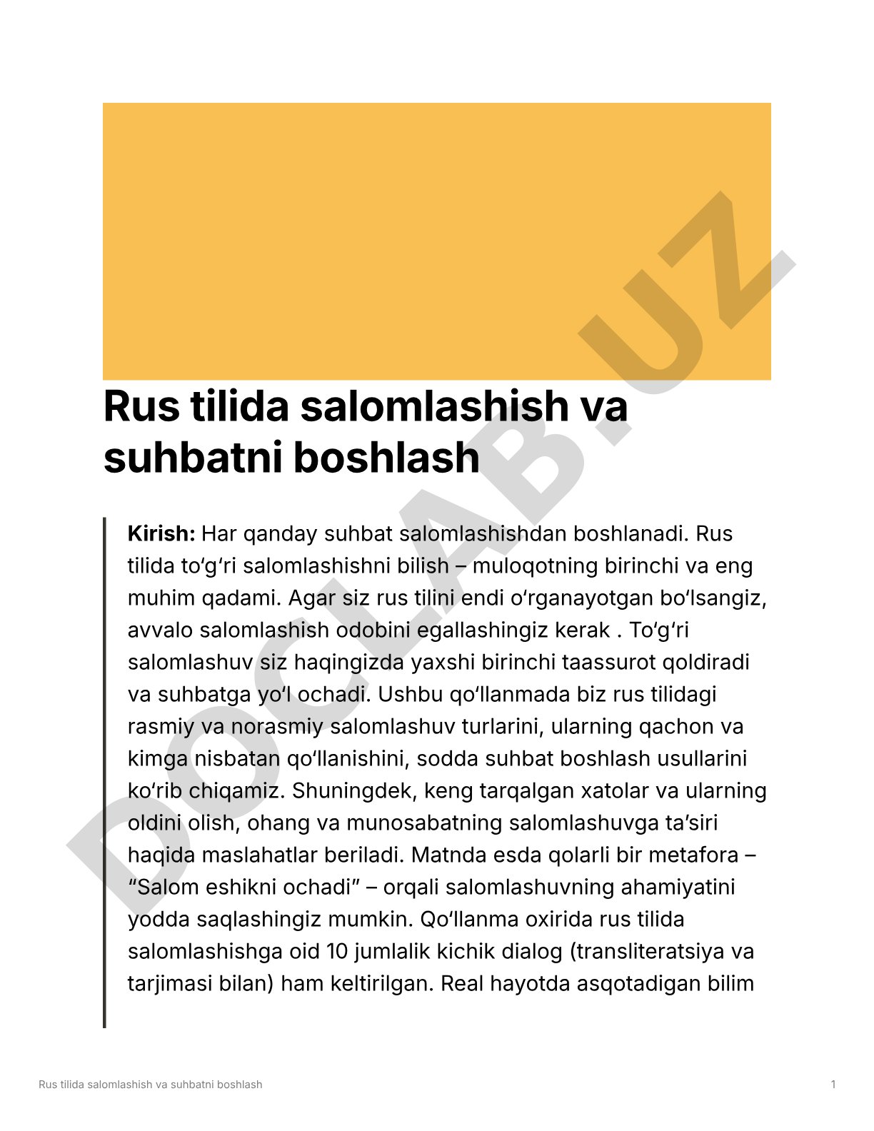 Rus tilida salomlashish va suhbatni boshlash