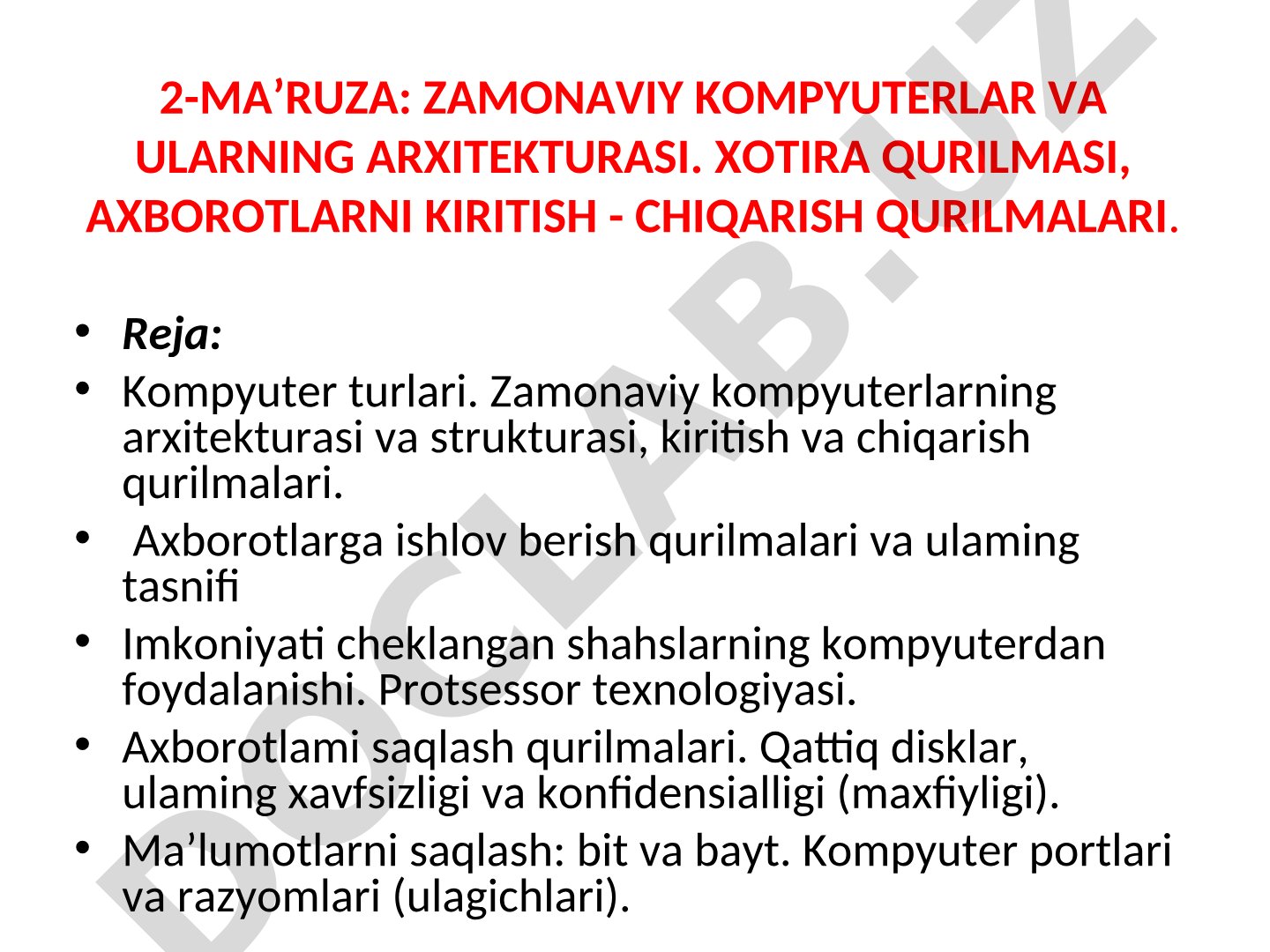 Zamonaviy kompyuterlar va ularning arxitekturasi