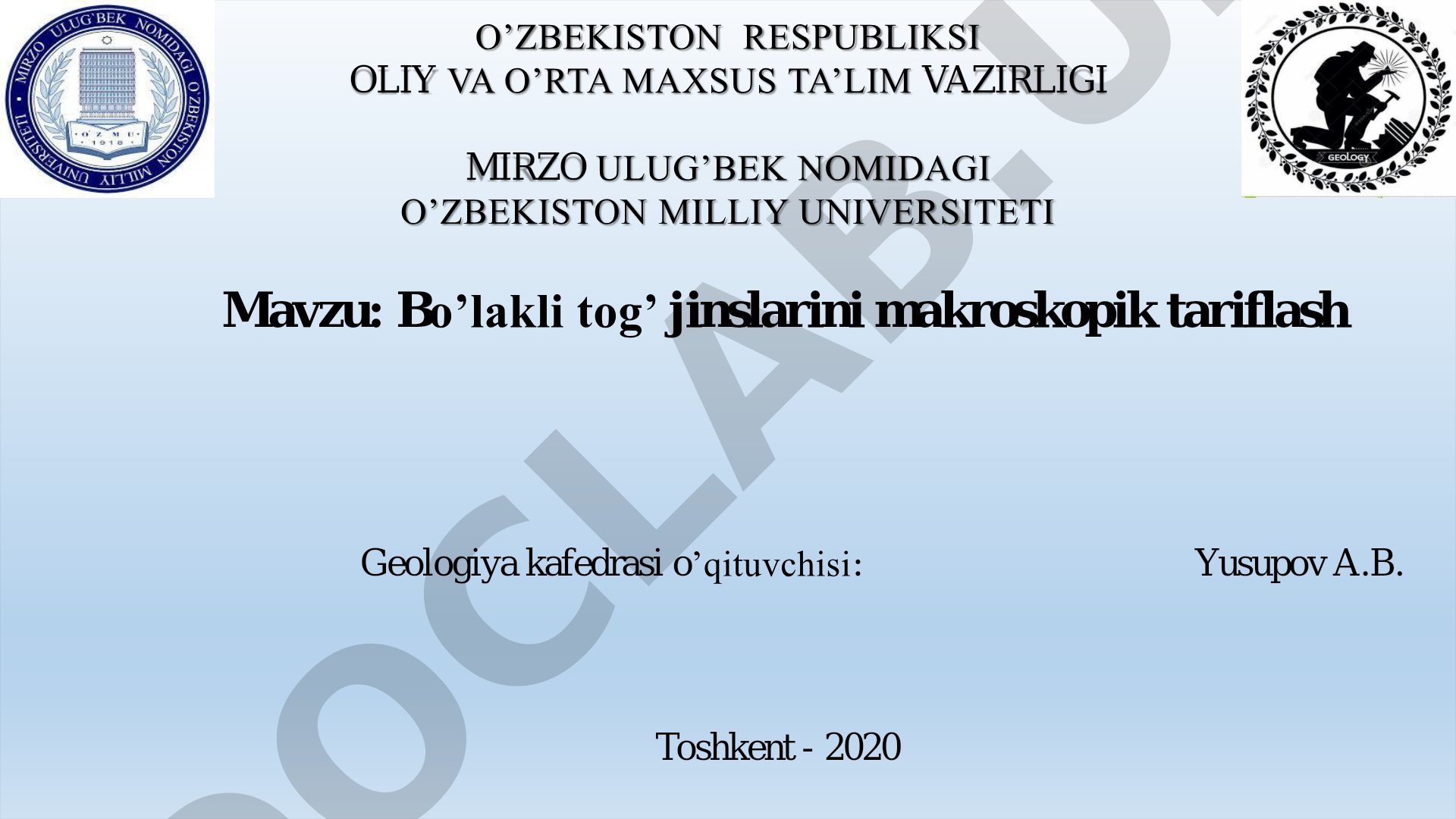 Bo’lakli tog’ jinslarini makroskopik tariflash