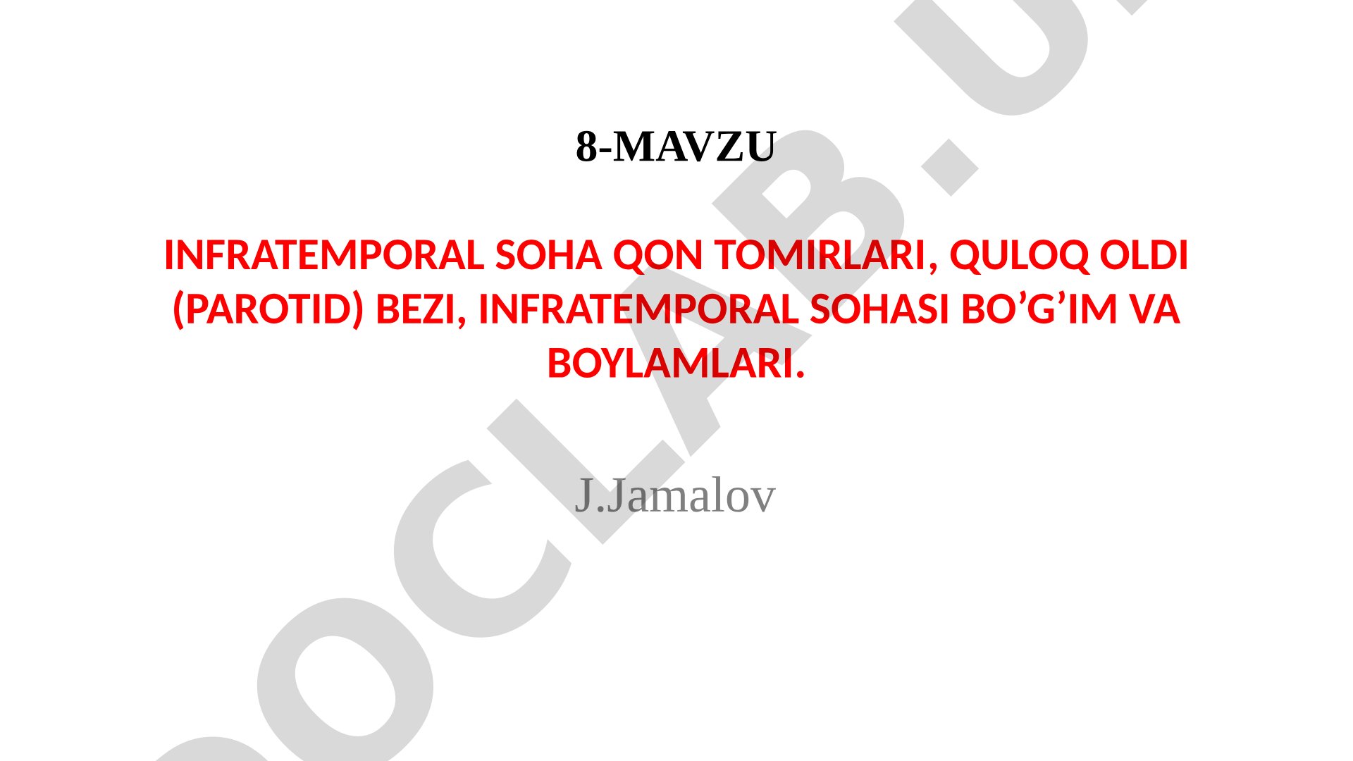 Infratemporal soha qon tomirlari, quloq oldi (parotid) bezi, infratemporal sohasi bo'g'im va boylamlari