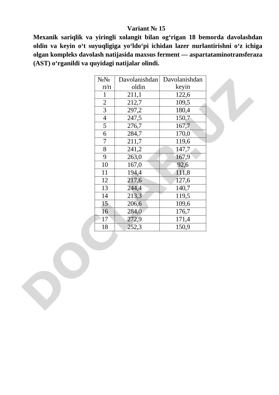 Mexanik sariqlik va yiringli xolangit bilan og‘rigan bemorlarda AST o‘zgarishi