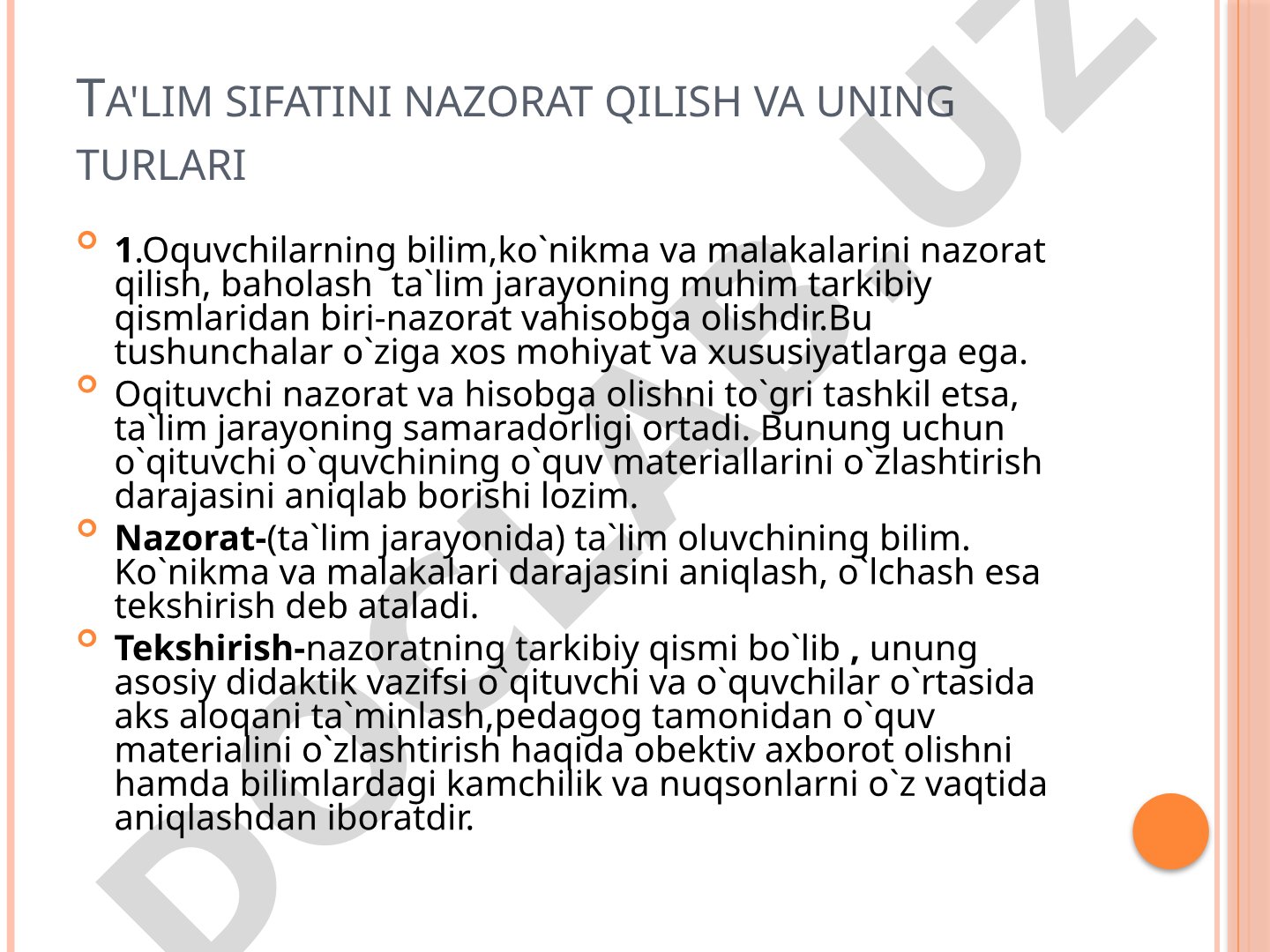 Ta'lim sifatini nazorat qilish va uning turlari
