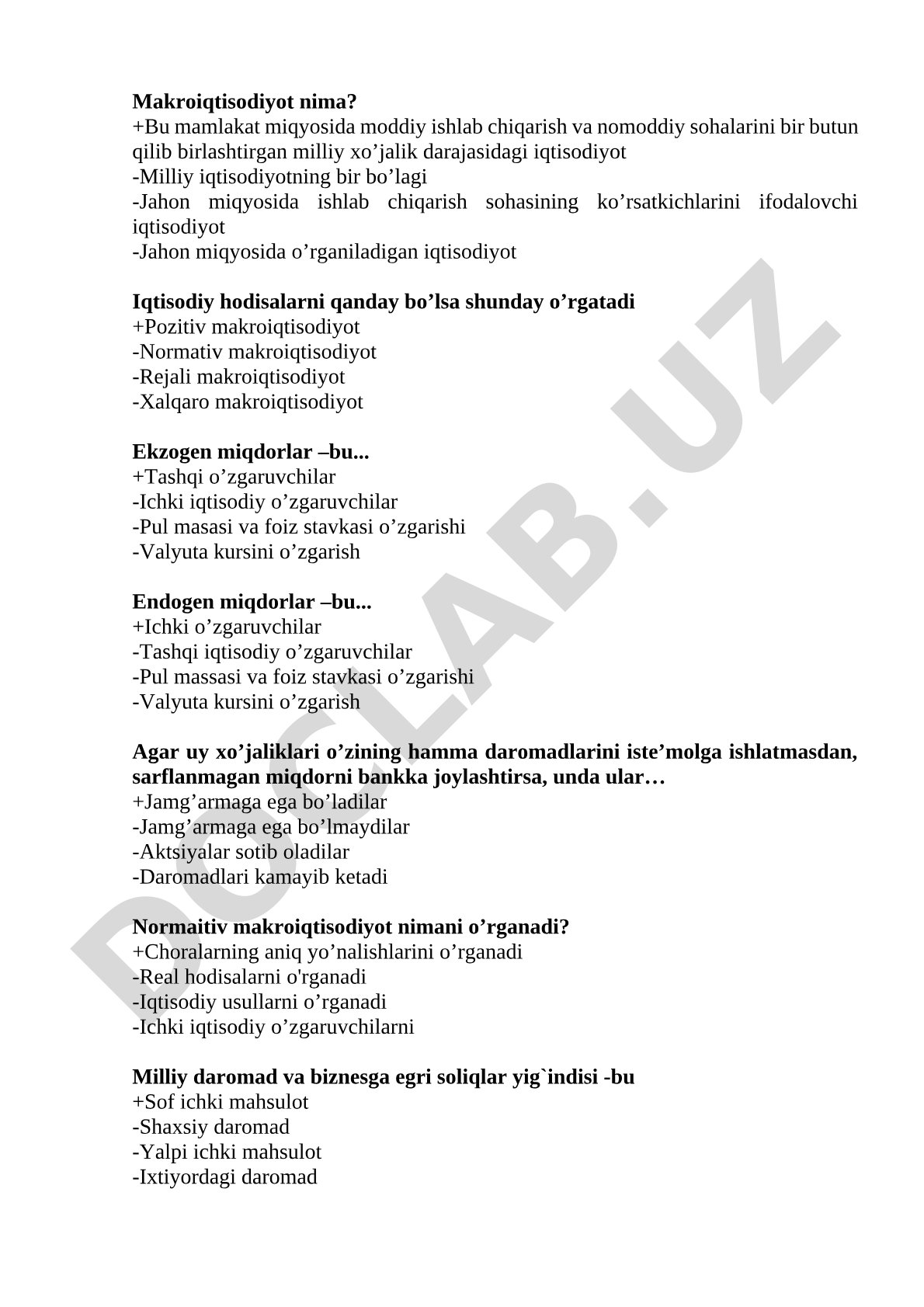 Makroiqtisodiyot test savollari