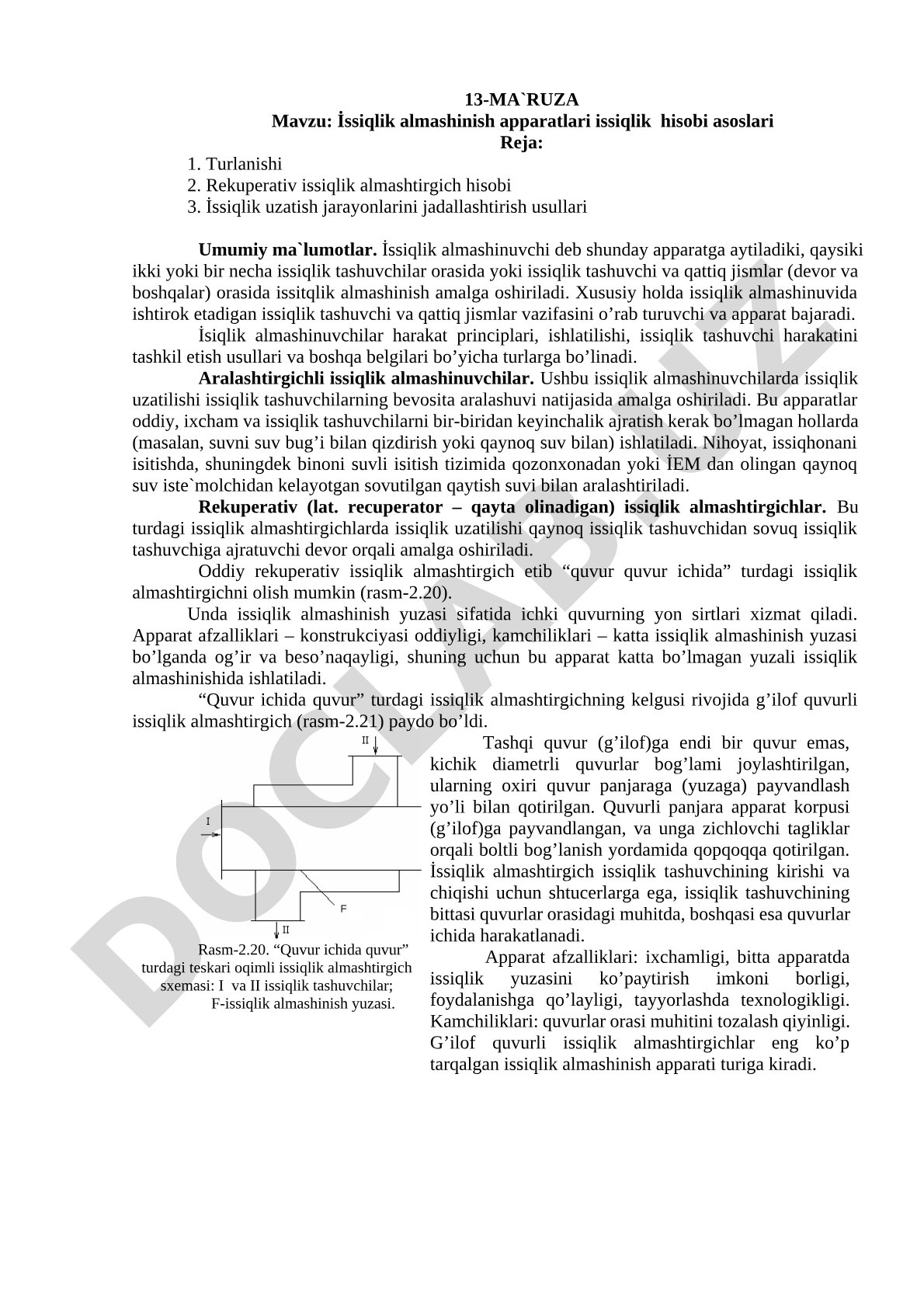 Issiqlik almashinish apparatlari issiqlik hisobi asoslari