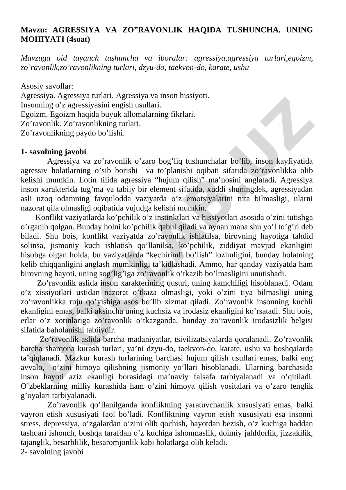 Agressiya va zo'ravonlik haqida tushuncha. Uning mohiyati