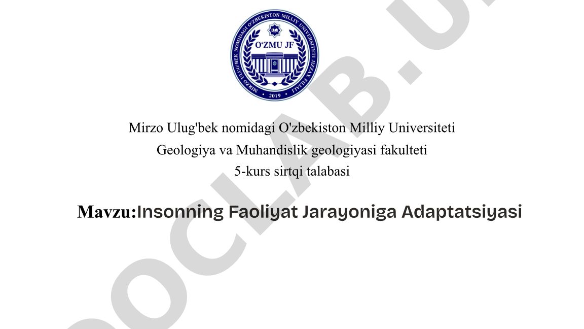 Insonning Faoliyat Jarayoniga Adaptatsiyasi