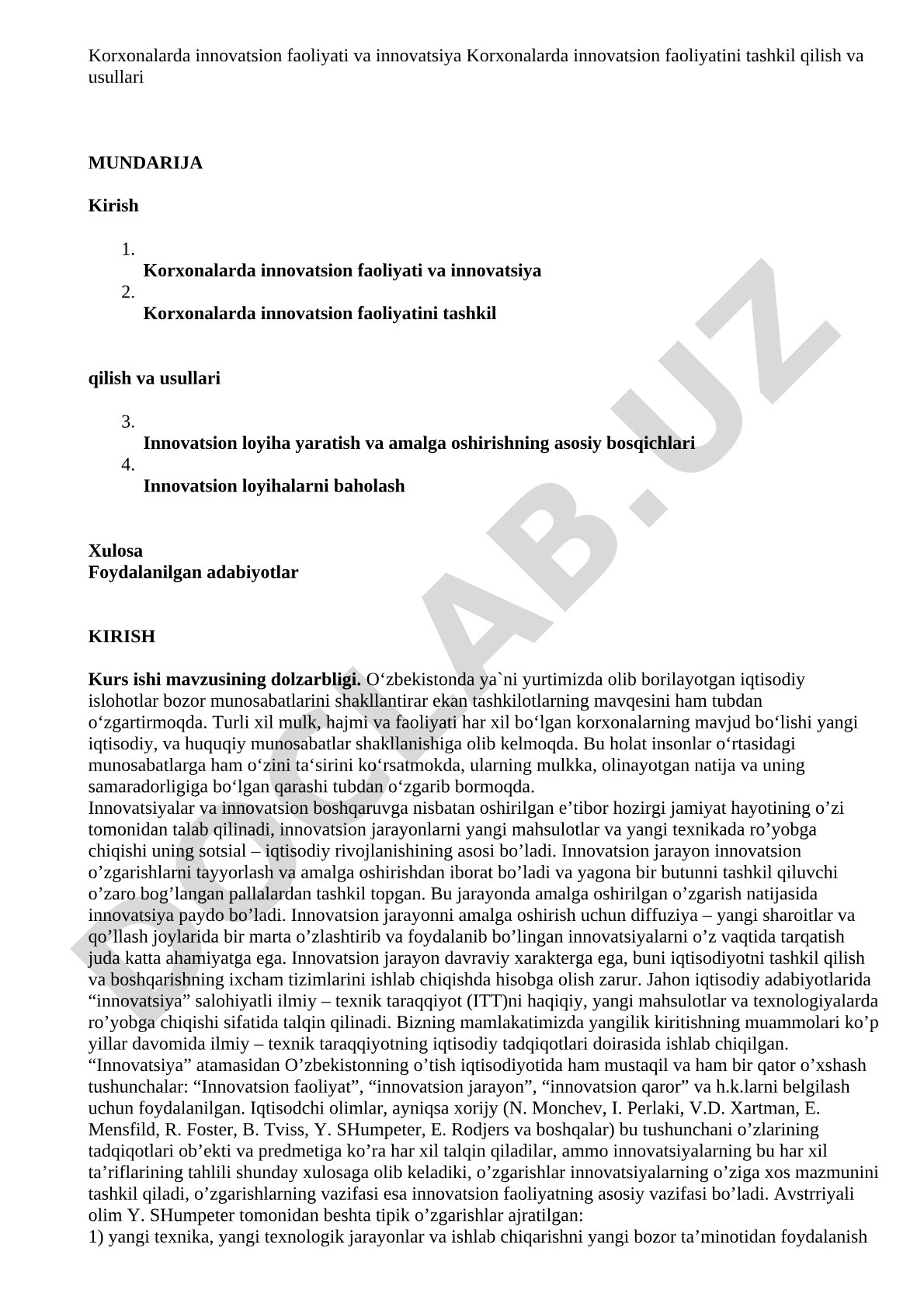 Korxonalarda innovatsion faoliyati va innovatsiya