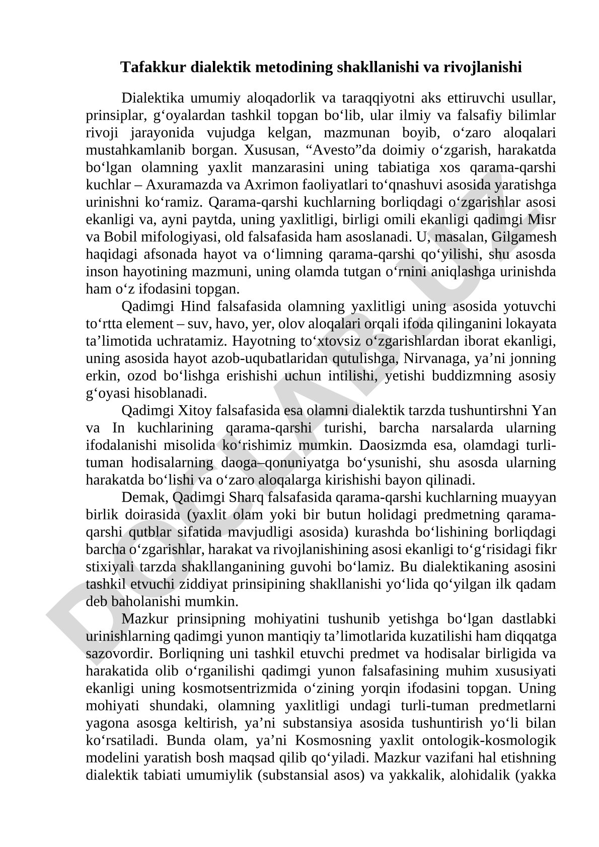 Tafakkur dialektik metodining shakllanishi va rivojlanishi
