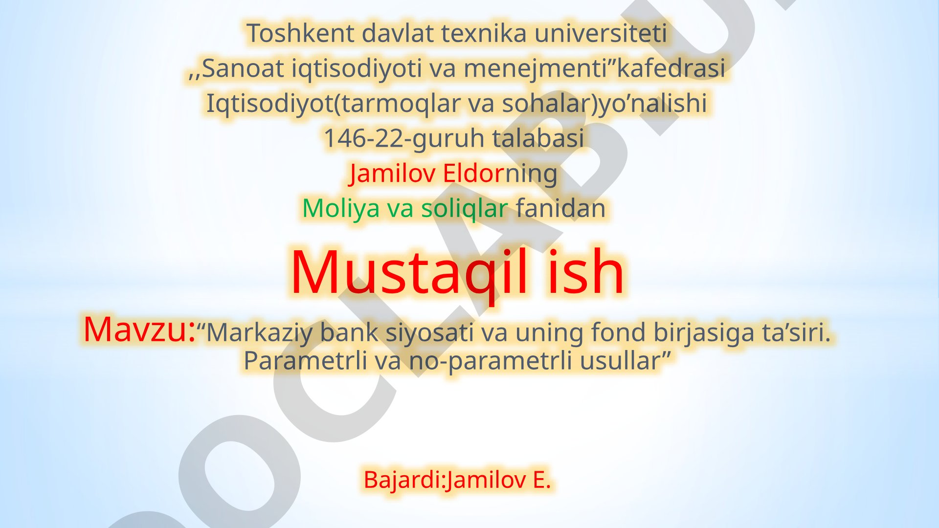 “Markaziy bank siyosati va uning fond birjasiga ta’siri