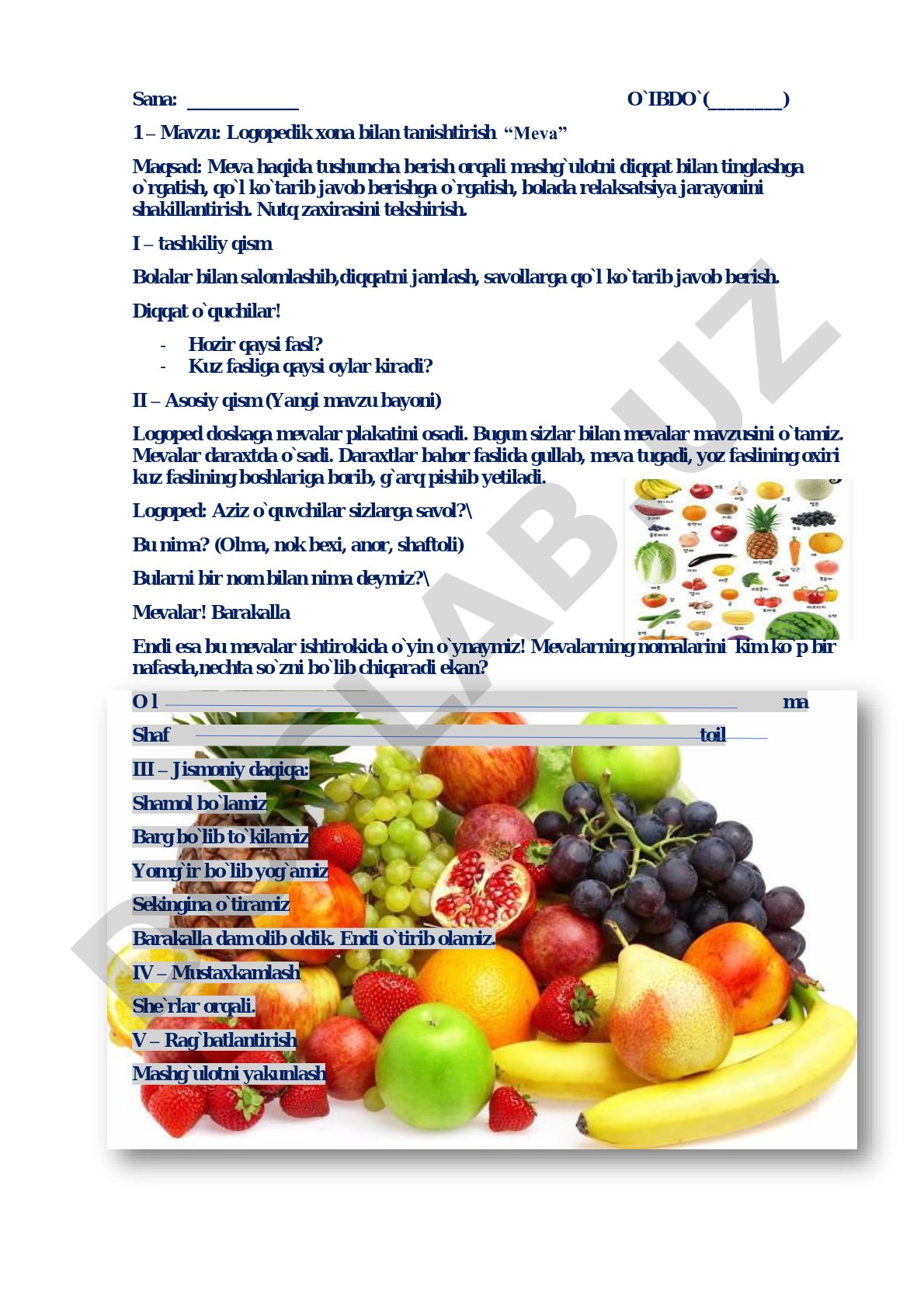 Logopedik xona bilan tanishtirish “Meva”