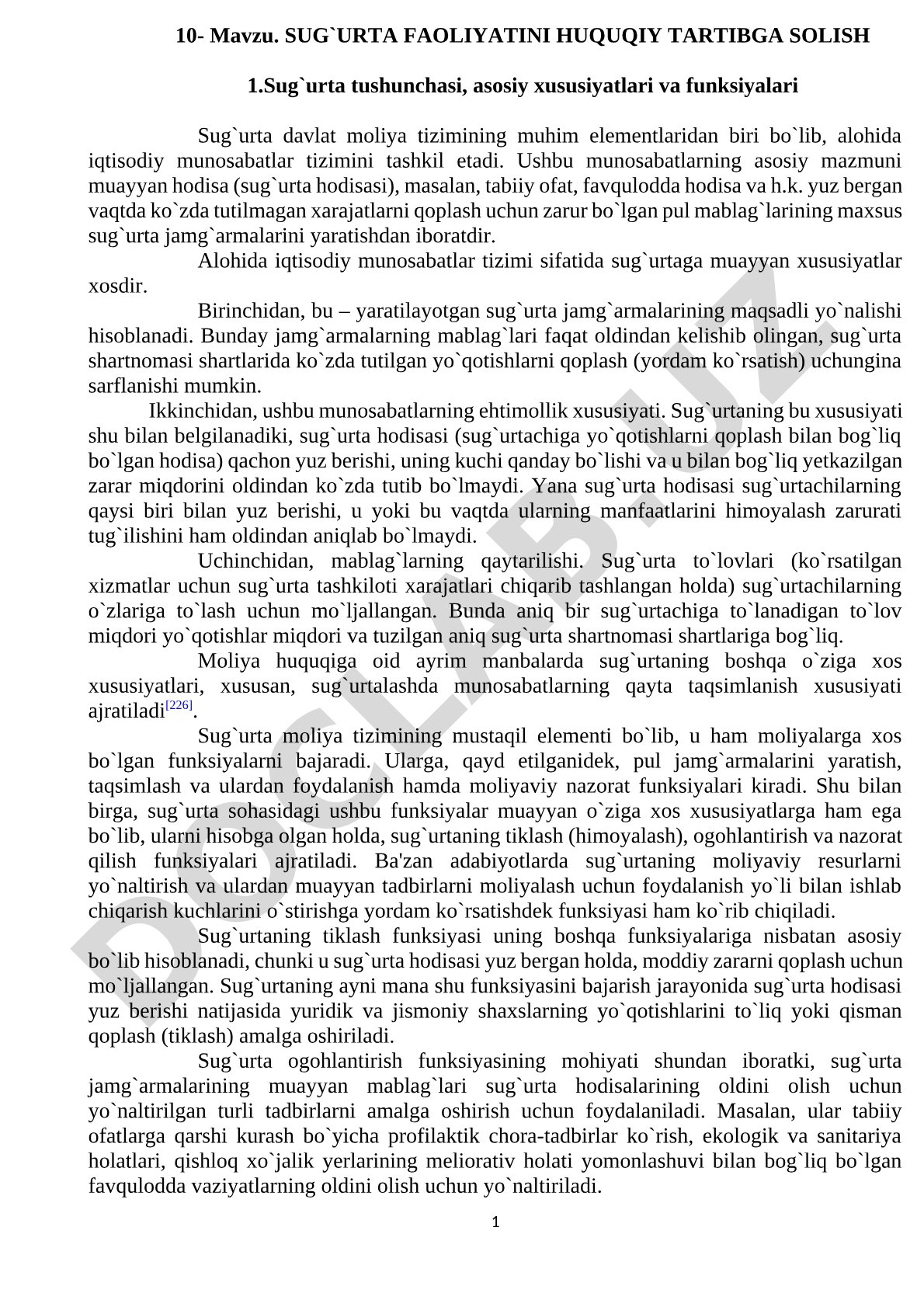 Sug'urta faoliyatini huquqiy tartibga solish