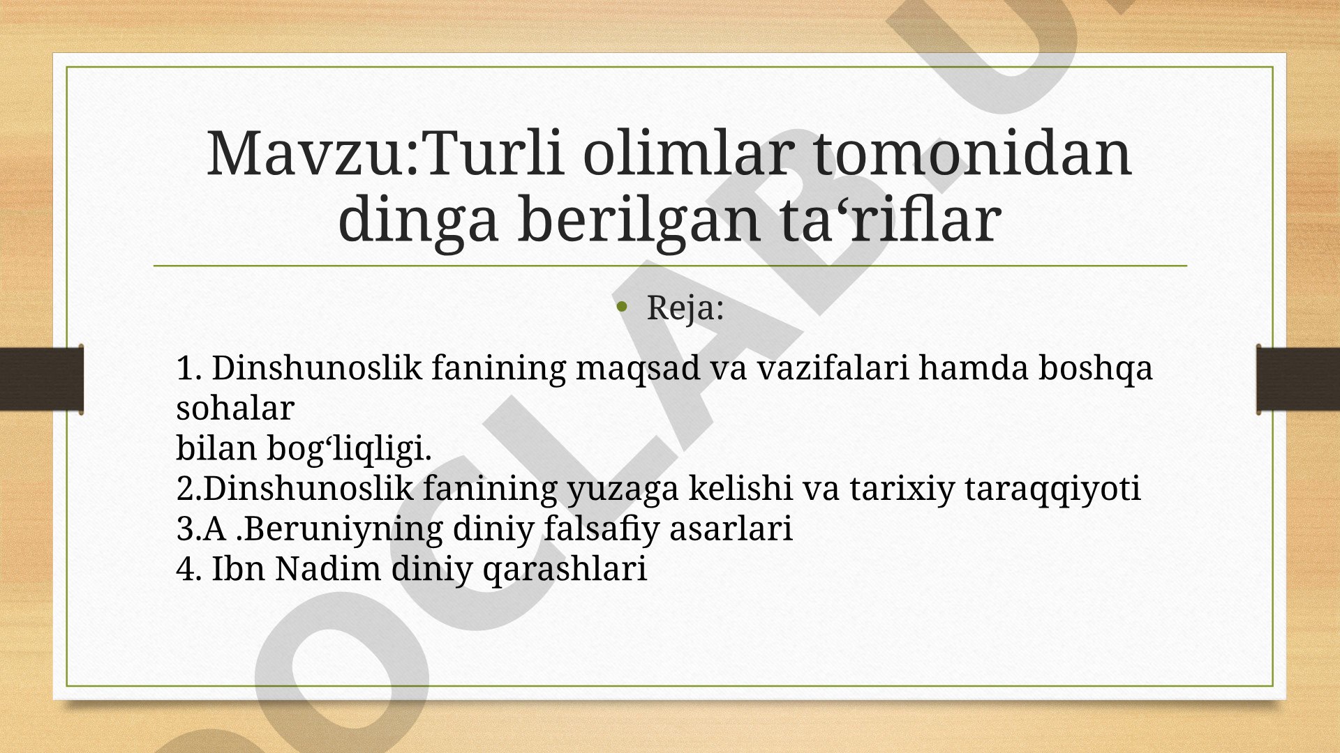 Turli olimlar tomonidan dinga berilgan ta'riflar