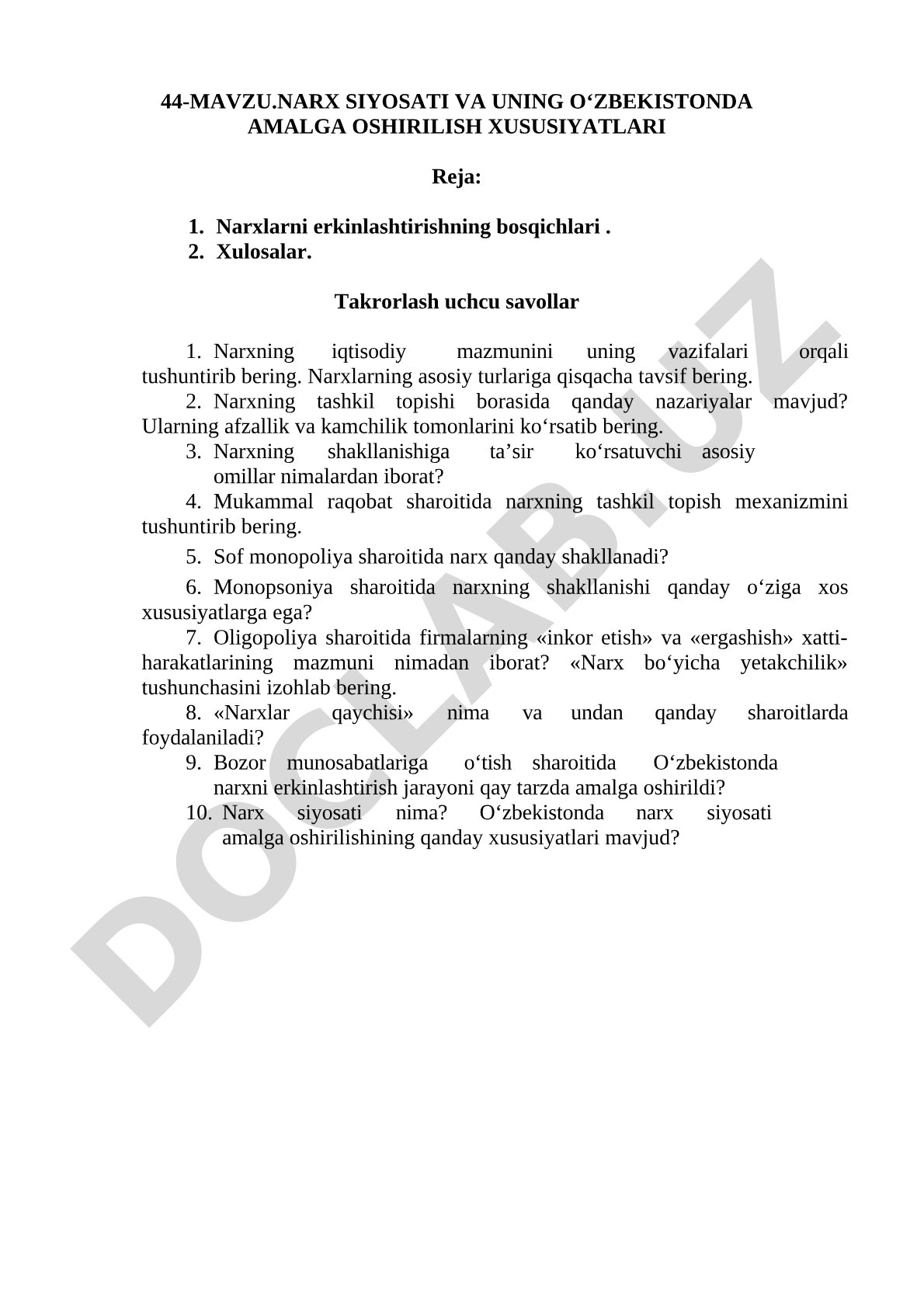 Narx siyosati va uning O‘zbekistonda amalga oshirilish xususiyatlari
