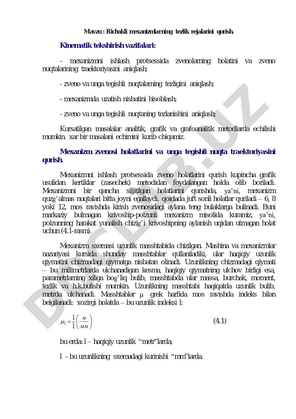 Richakli mexanizmlarning tezlik rejalarini qurish