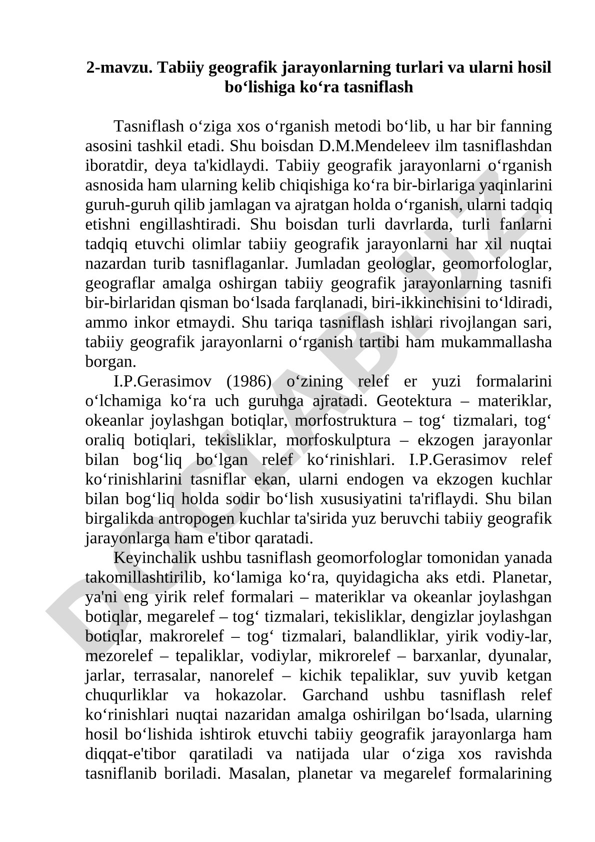 Tabiiy geografik jarayonlarning turlari va ularni hosil boʻlishiga koʻra tasniflash