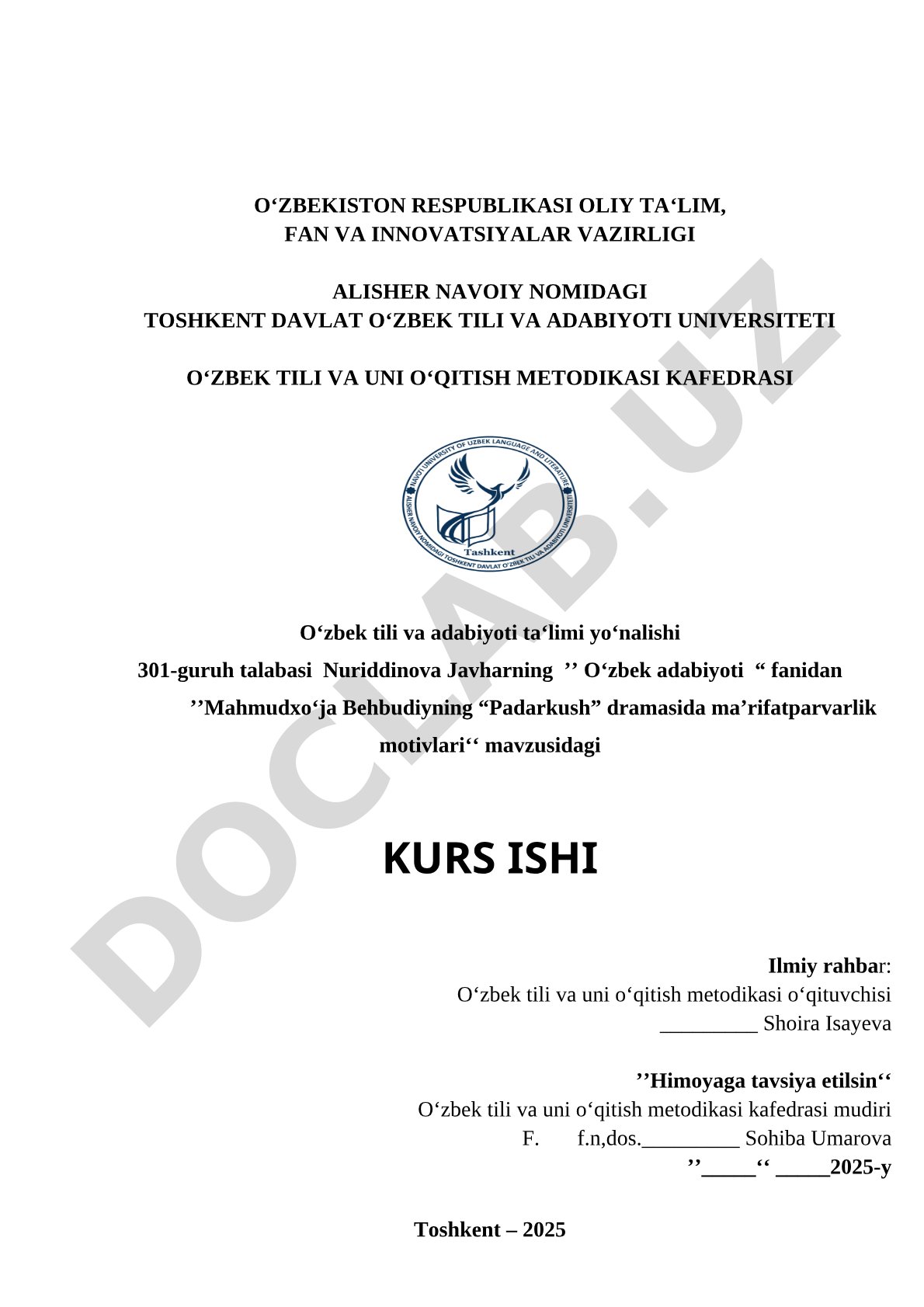 Mahmudxo‘ja Behbudiyning “Padarkush” dramasida ma’rifatparvarlik motivlari