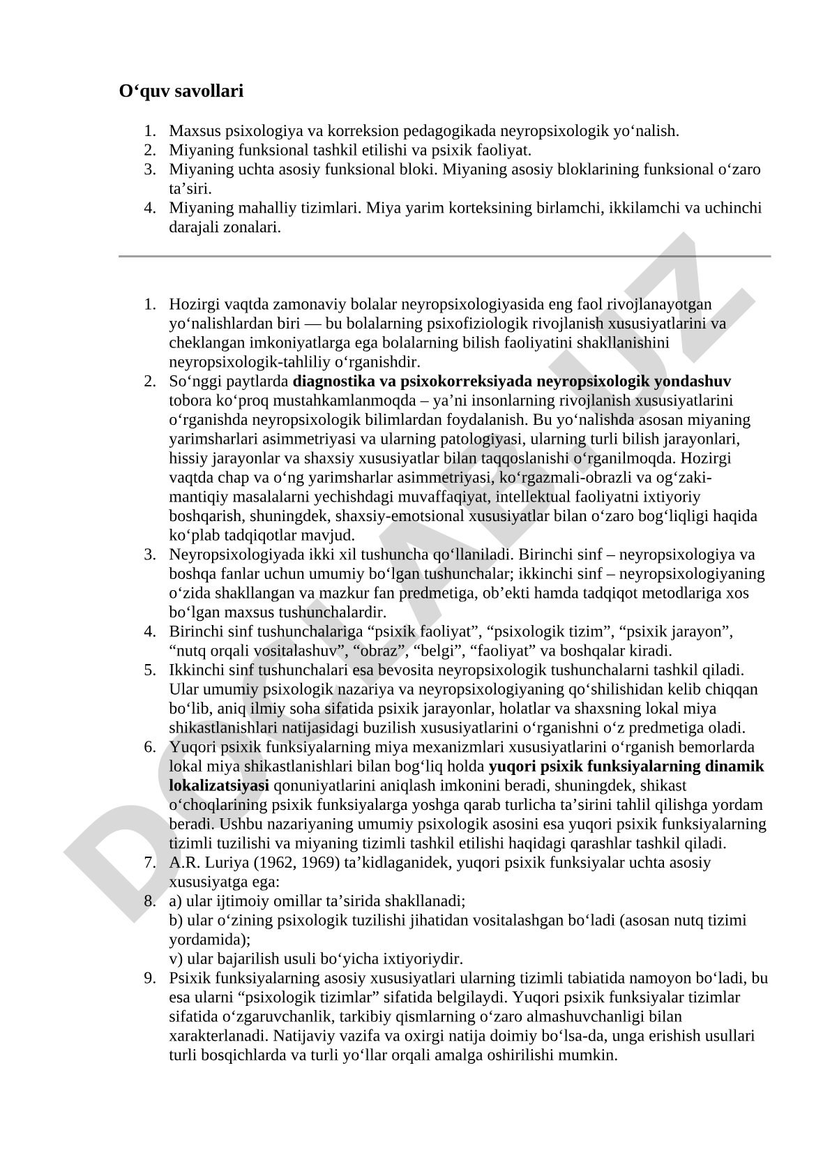 Maxsus psixologiya va korreksion pedagogikada neyropsixologik yo'nalish