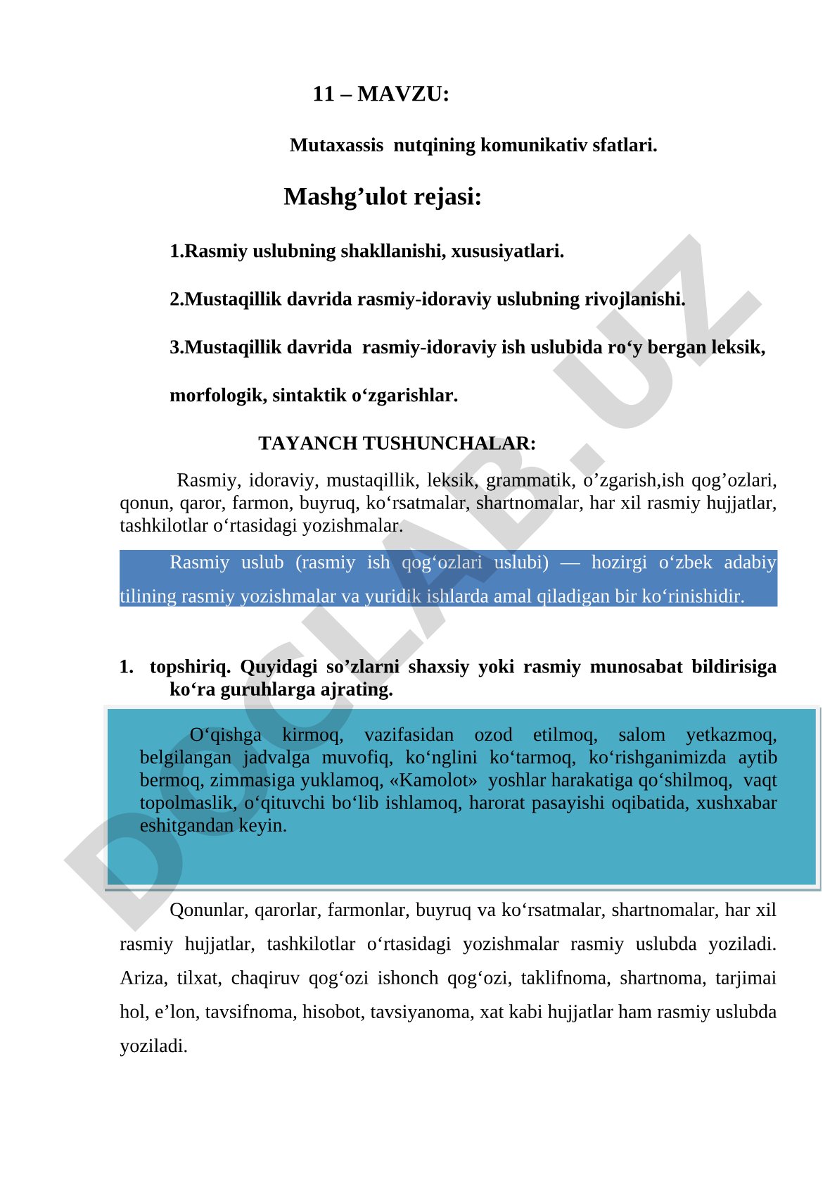 Mutaxassis nutqining kommunikativ sifatlari