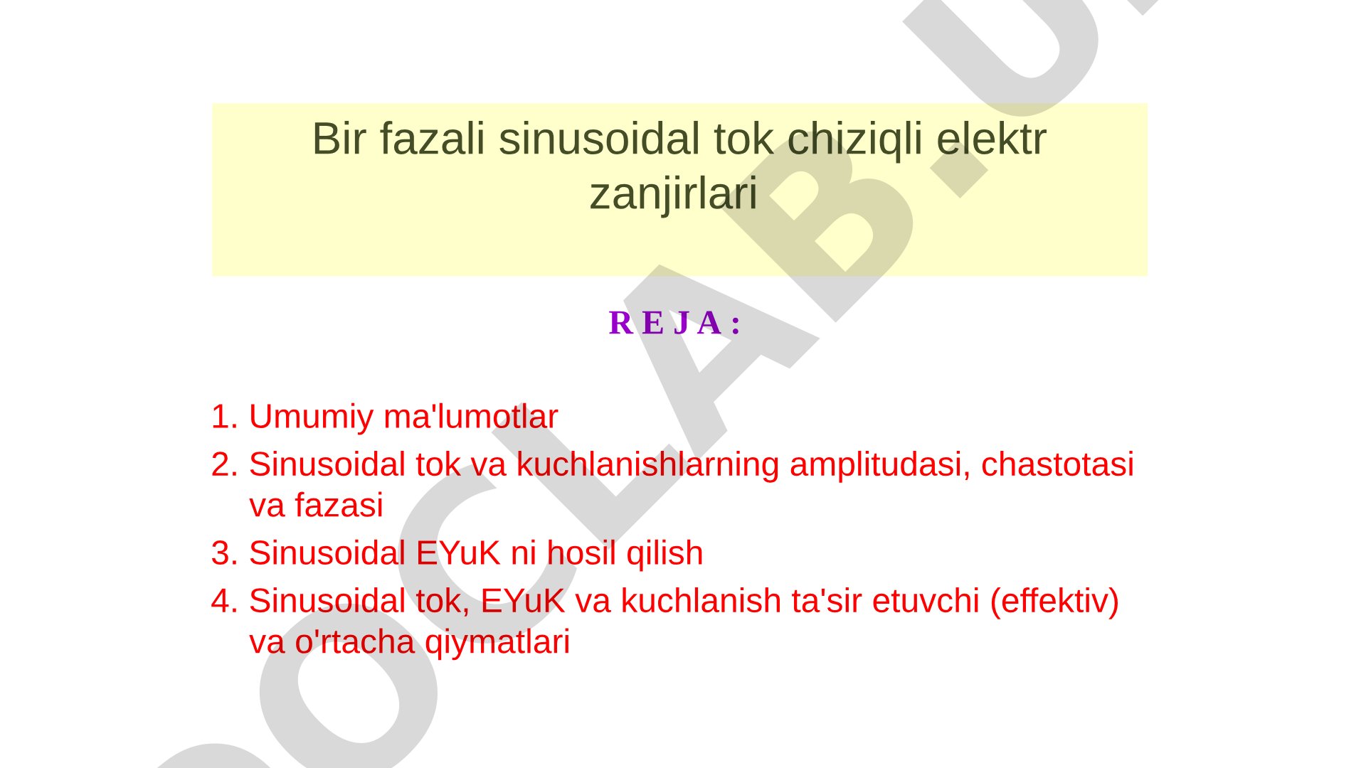 Bir fazali sinusoidal tok chiziqli elektr zanjirlari