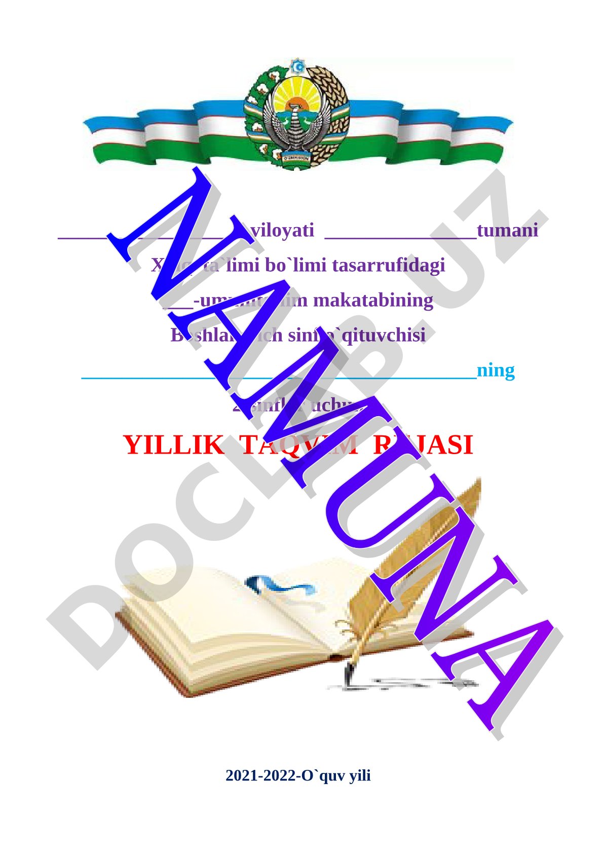 2-sinflar uchun yillik taqvim rejasi