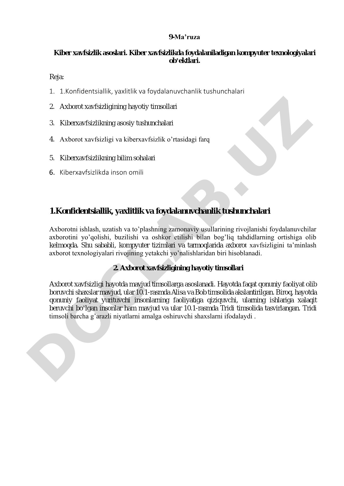 Kiber xavfsizlik asoslari. Kiber xavfsizlikda foydalaniladigan kompyuter texnologiyalari ob’ektlari