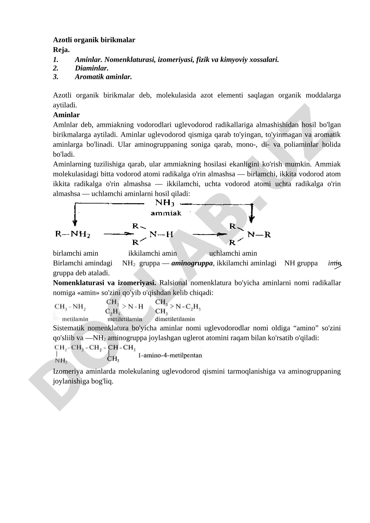 Azotli organik birikmalar va aminlar