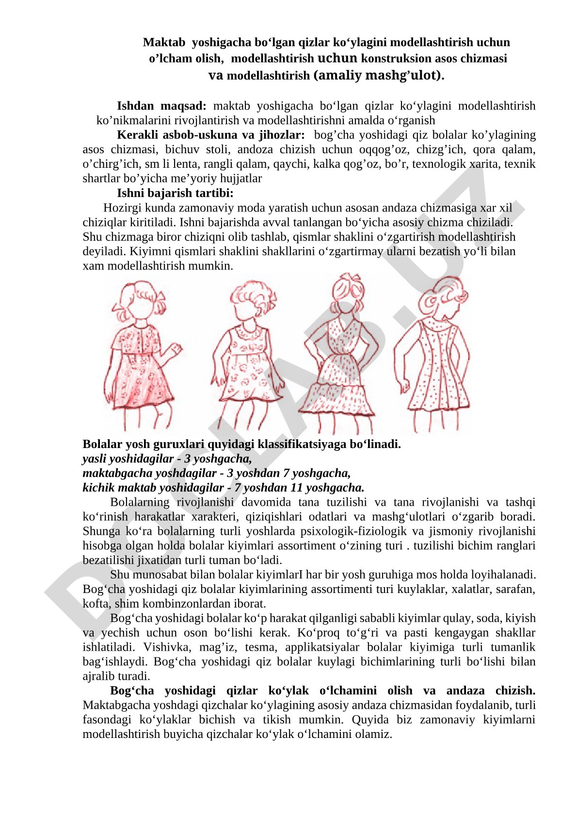 Maktab yoshigacha bo‘lgan qizlar ko‘ylagini modellashtirish