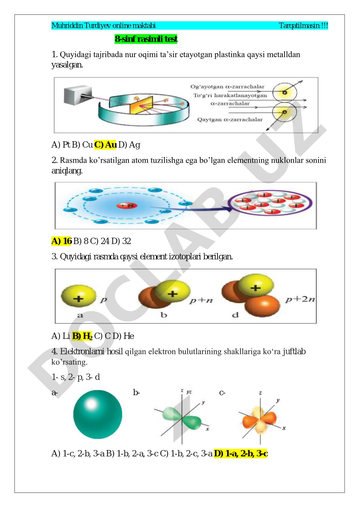 8-sinf rasimli test