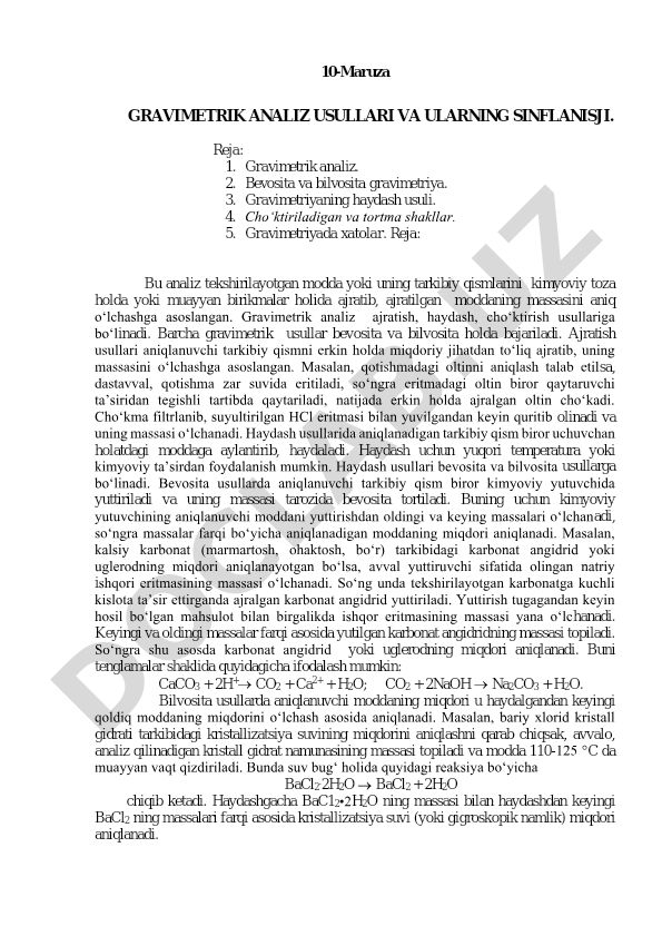 Gravimetrik analiz usullari va ularning sinflanishi