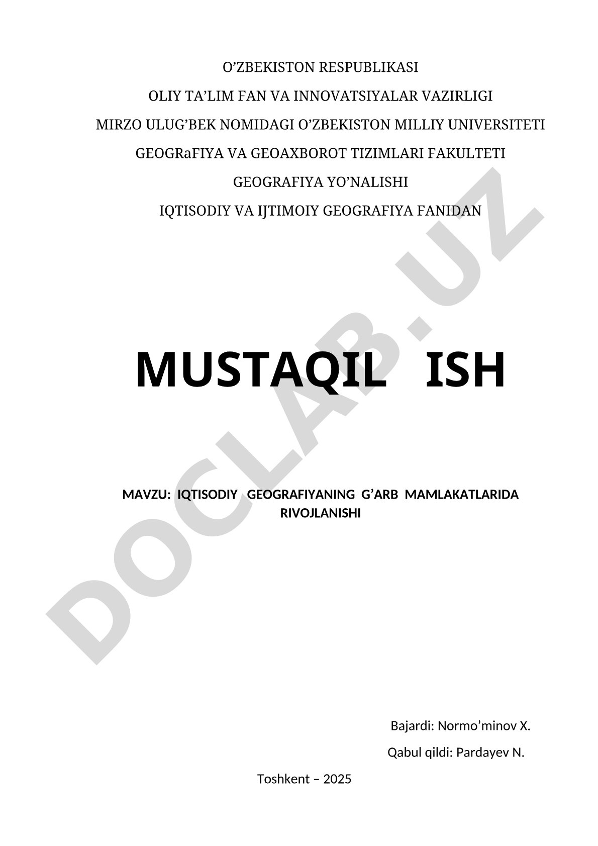 Iqtisodiy geografiyaning G'arb mamlakatlarida rivojlanishi