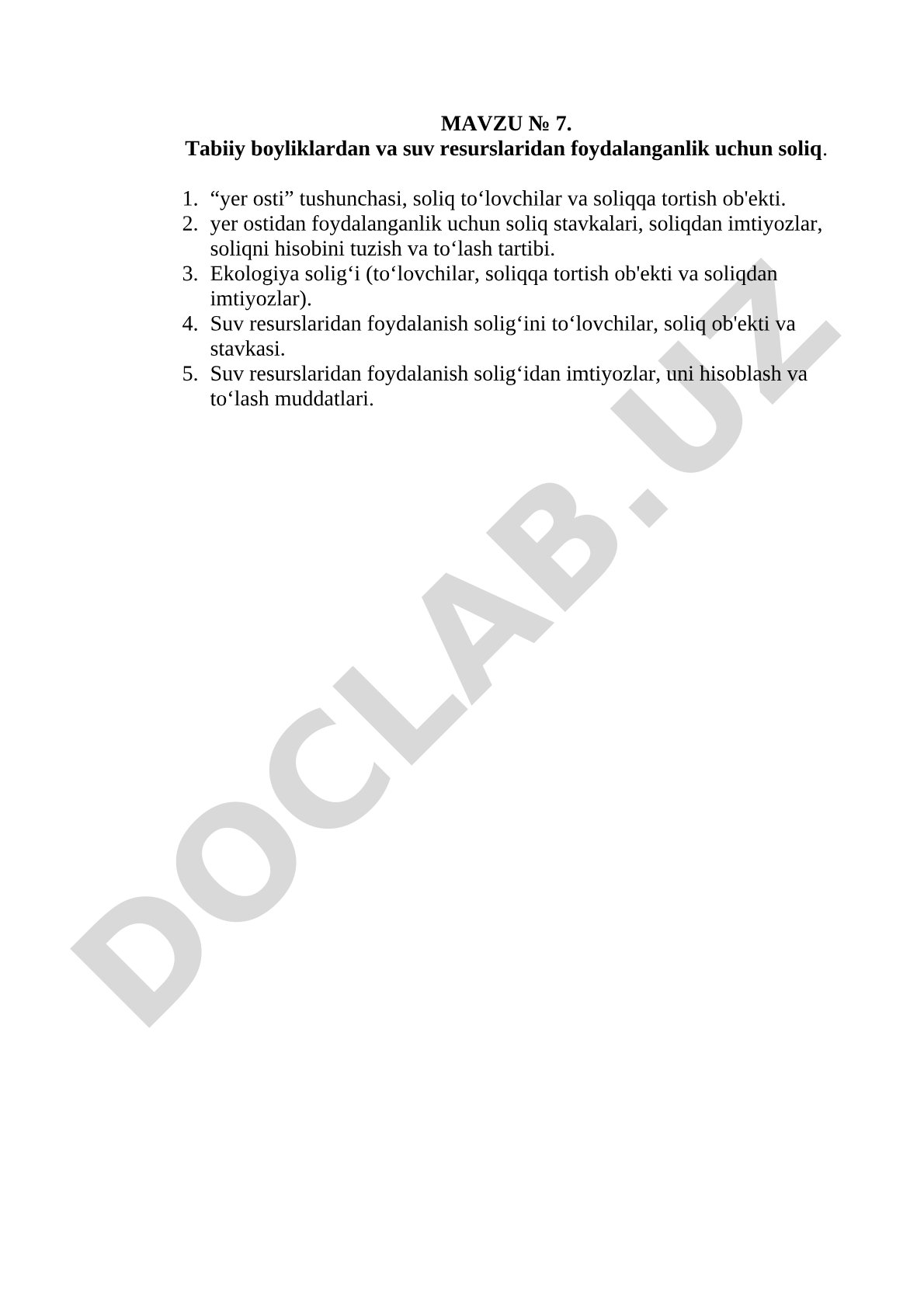 Tabiiy boyliklardan va suv resurslaridan foydalanganlik uchun soliq