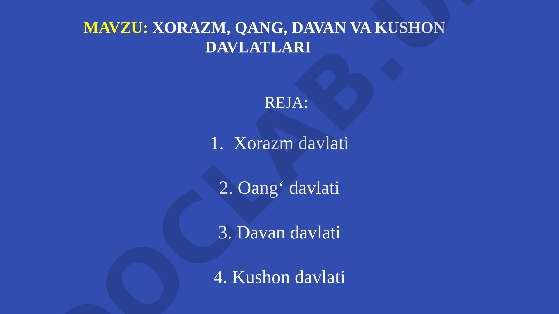 Xorazm, Qang, Davan va Kushon davlatlari