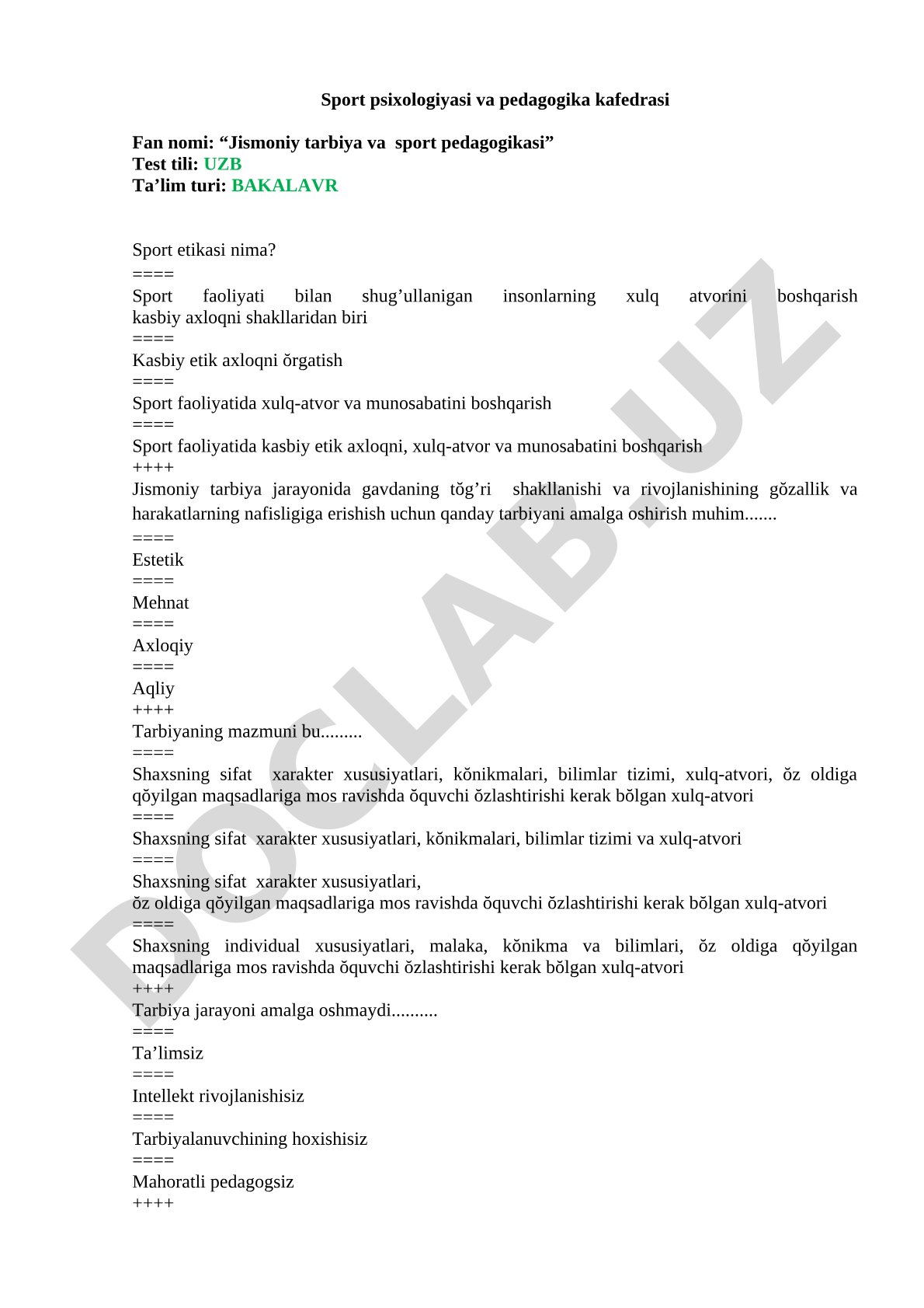 Jismoniy tarbiya va sport pedagogikasi