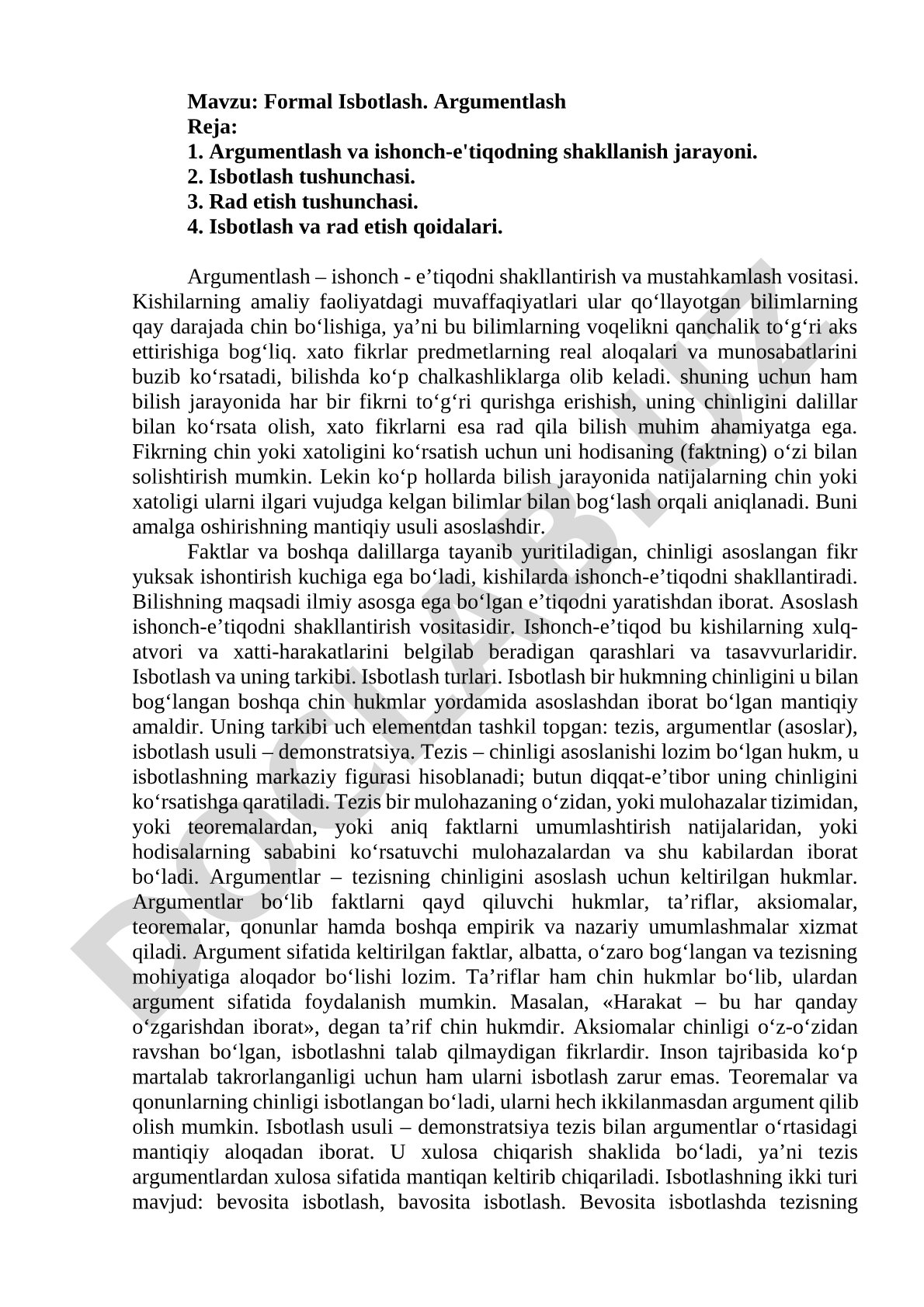 Formal Isbotlash. Argumentlash