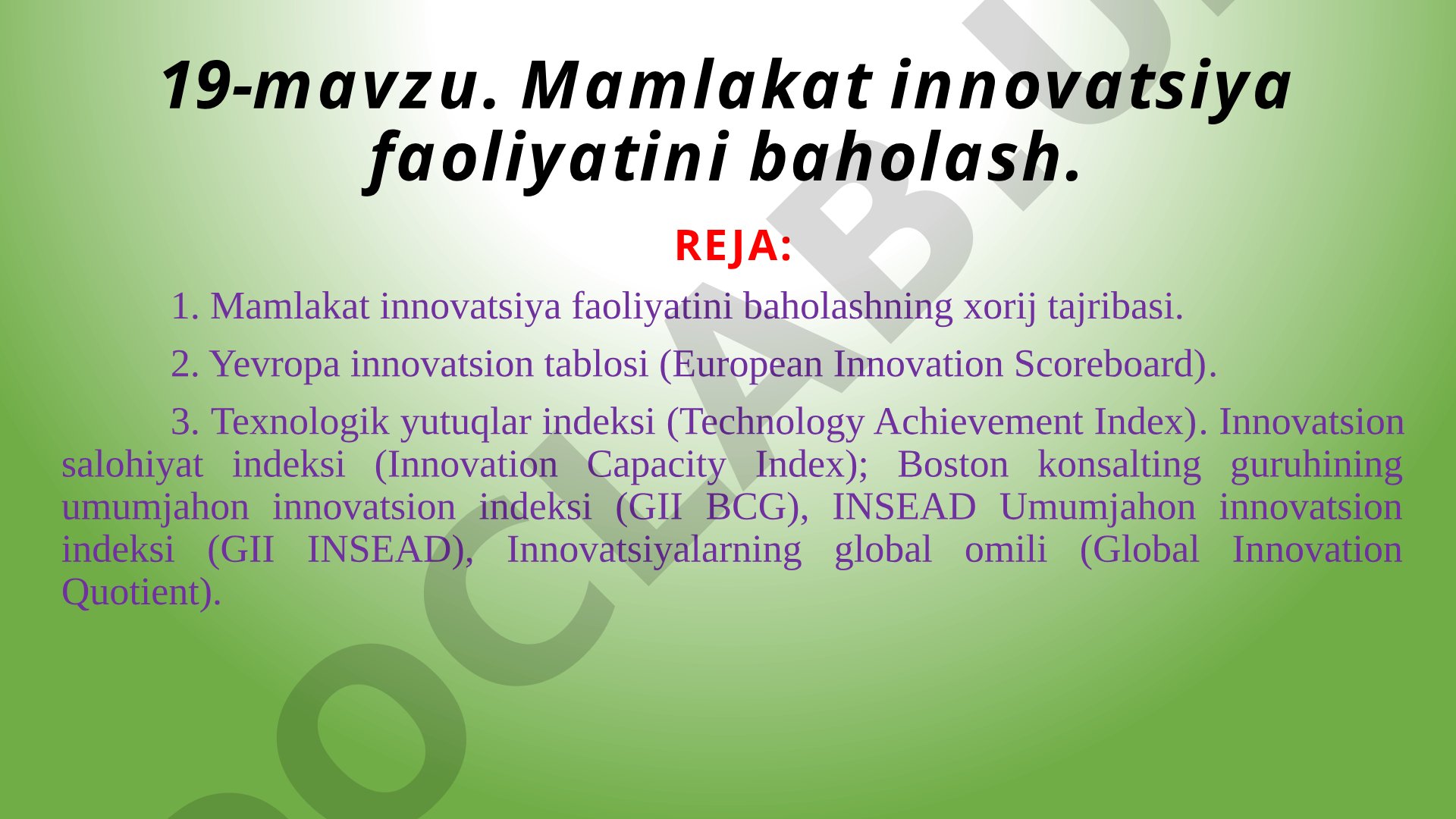Mamlakat innovatsiya faoliyatini baholash