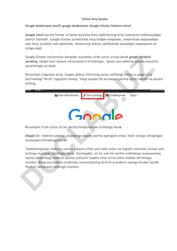 Google Akademiyasi va Google Scholar Citations tavsifi