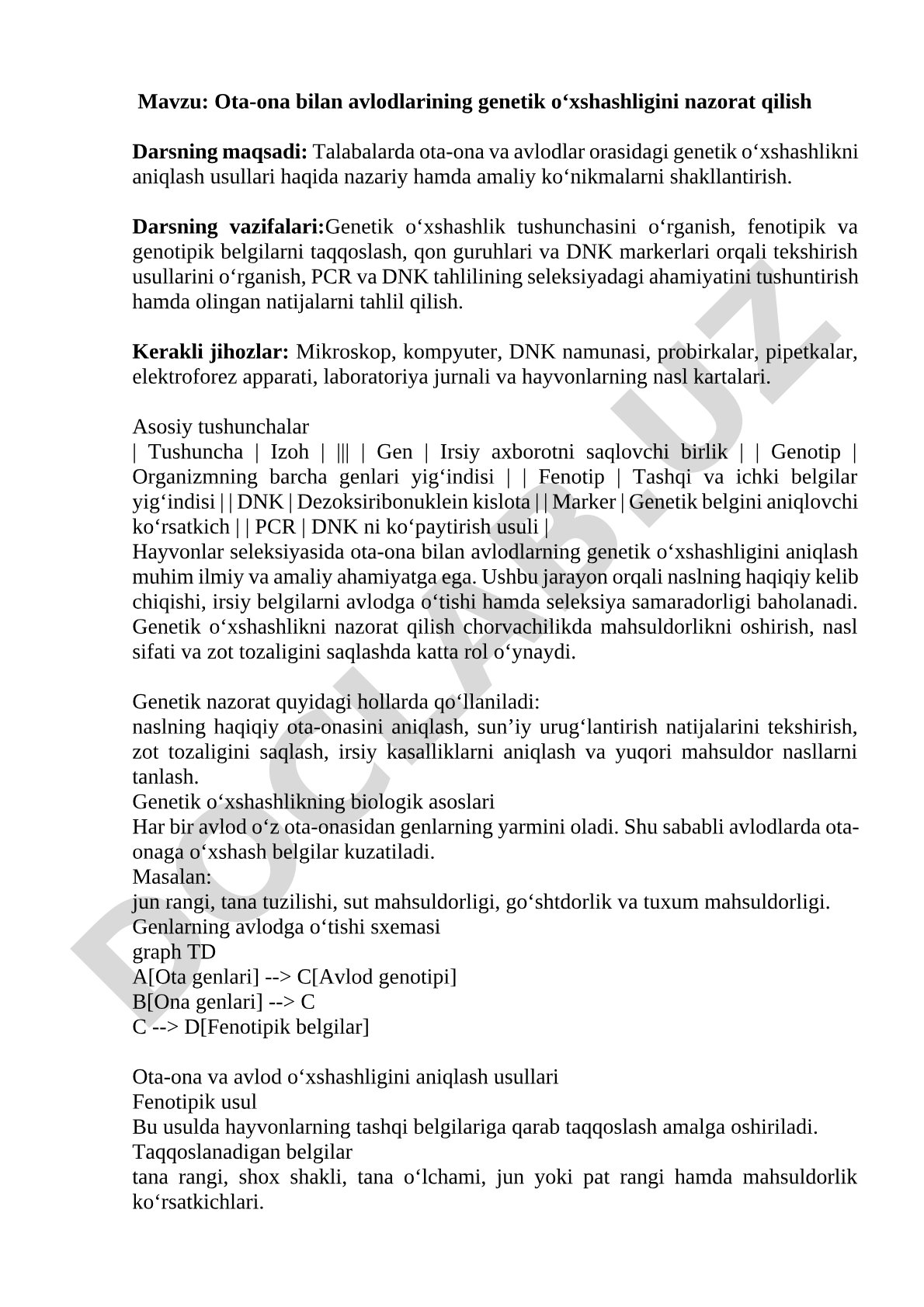 Ota-ona bilan avlodlarining genetik o‘xshashligini nazorat qilish