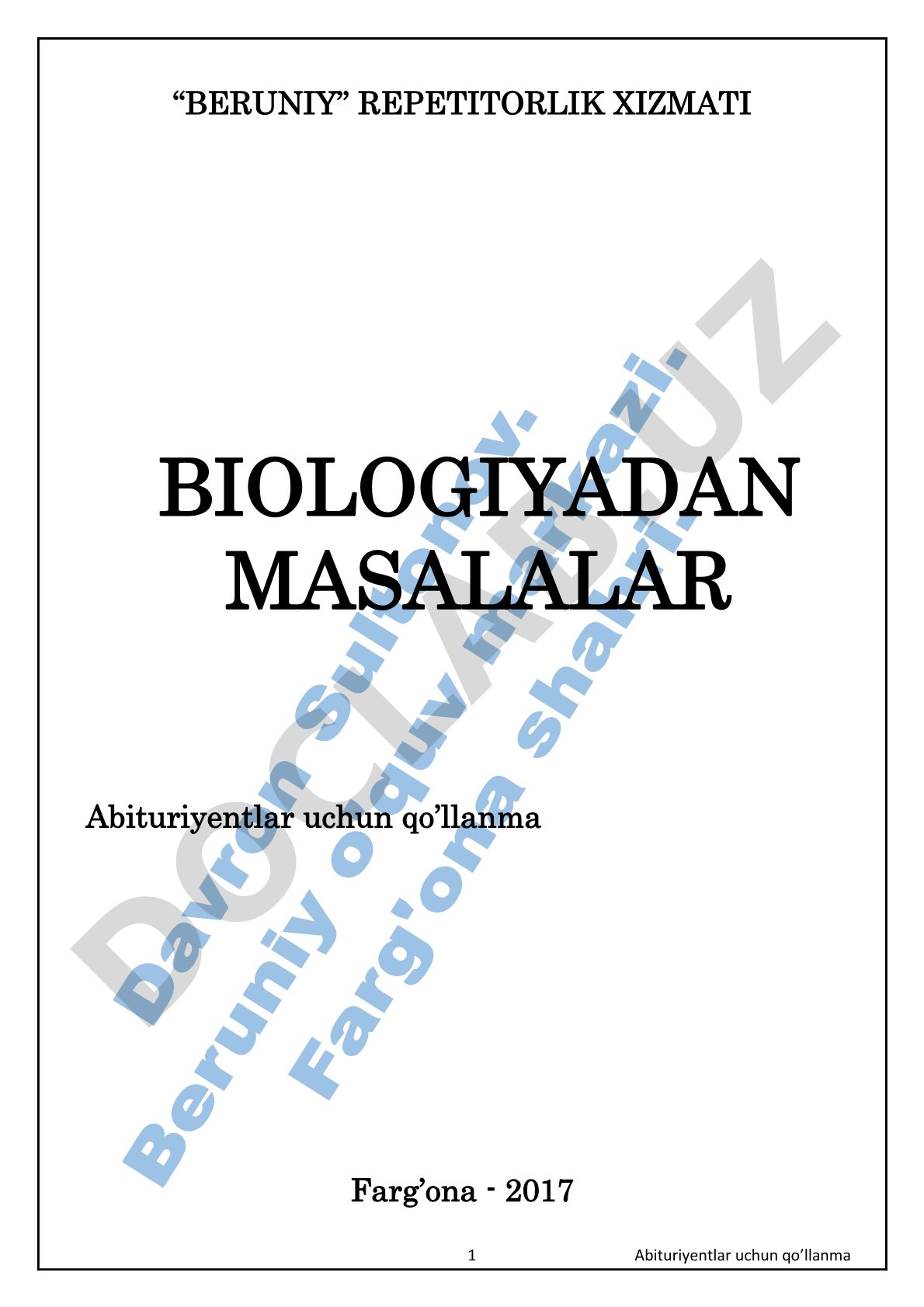 Abituriyentlar uchun biologiyadan masalalar