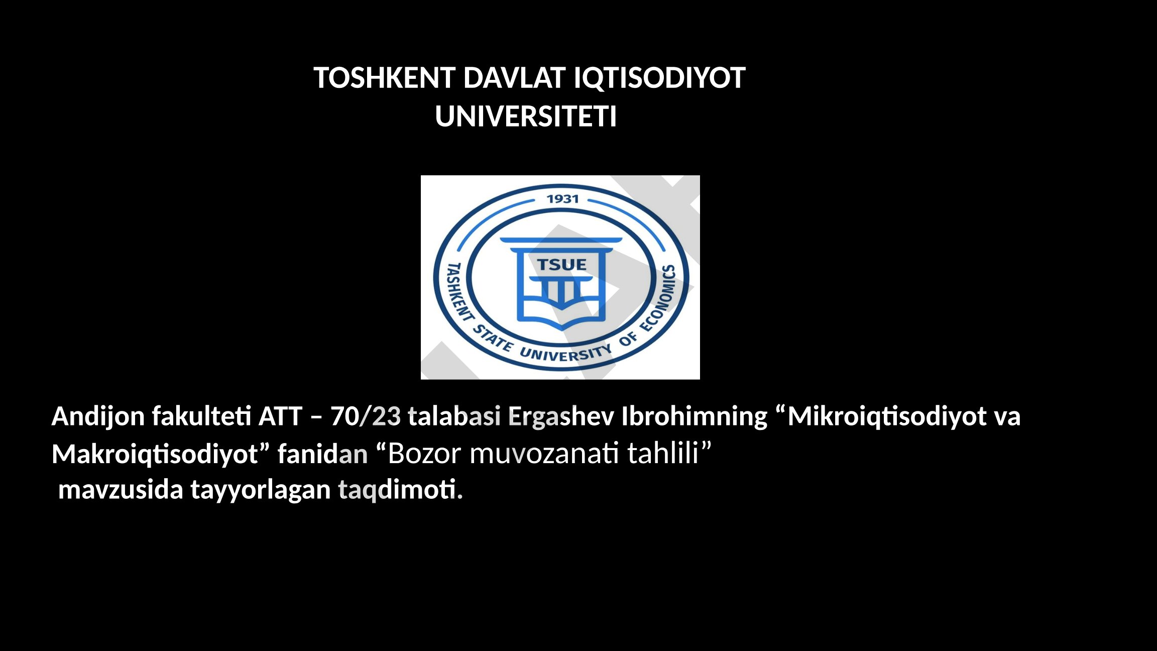 Bozor muvozanati tushunchasi, talab va taklif omillari tahlili