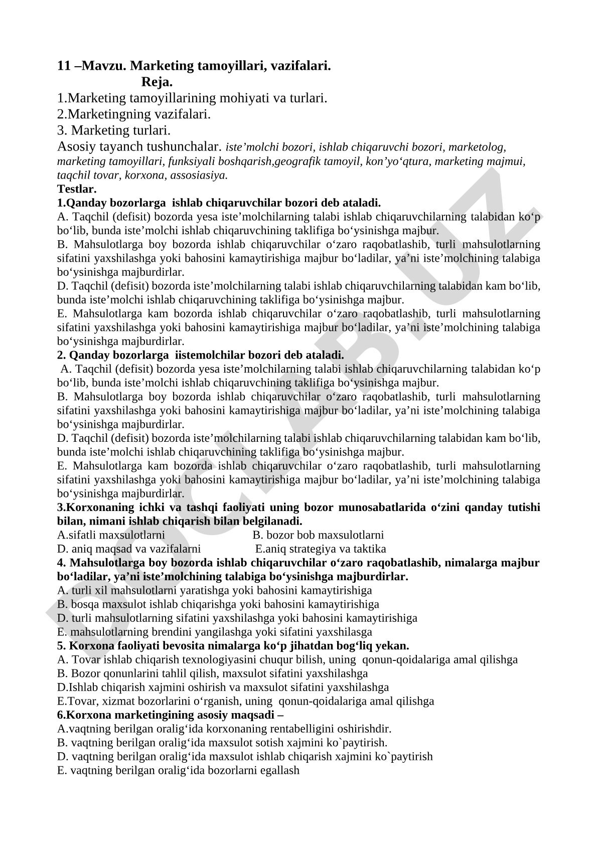 Marketing tamoyillari, vazifalari