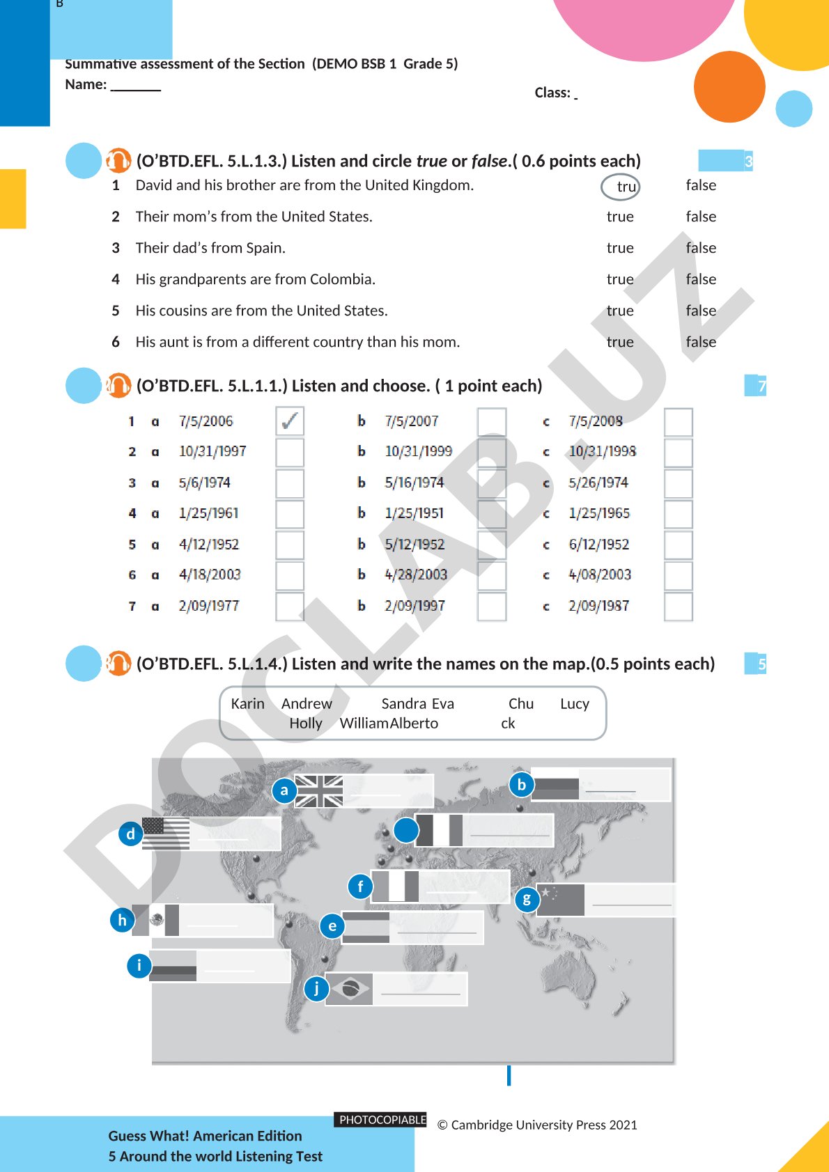 English Language Test on Countries and Nationalities