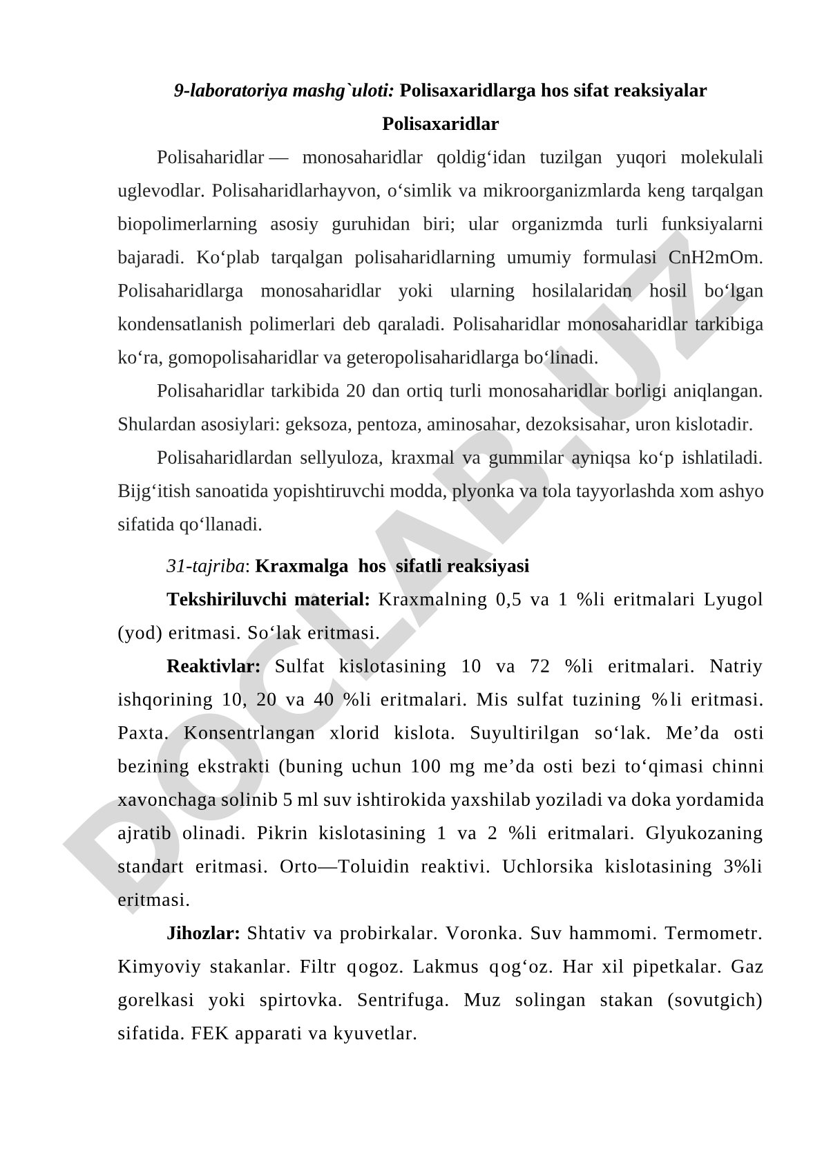 Polisaxaridlarga hos sifat reaksiyalar