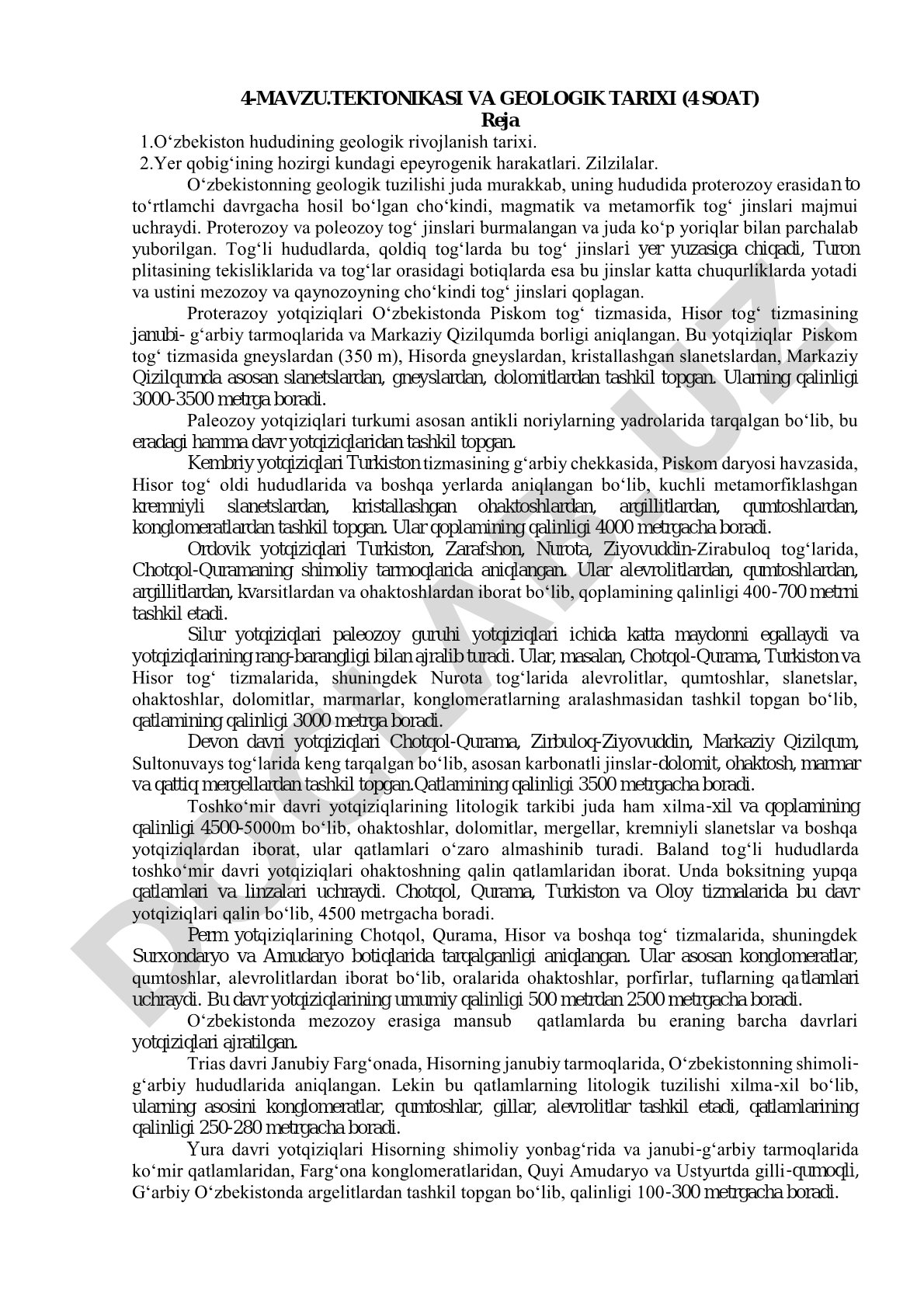 Tektonikasi va geologik tarixi