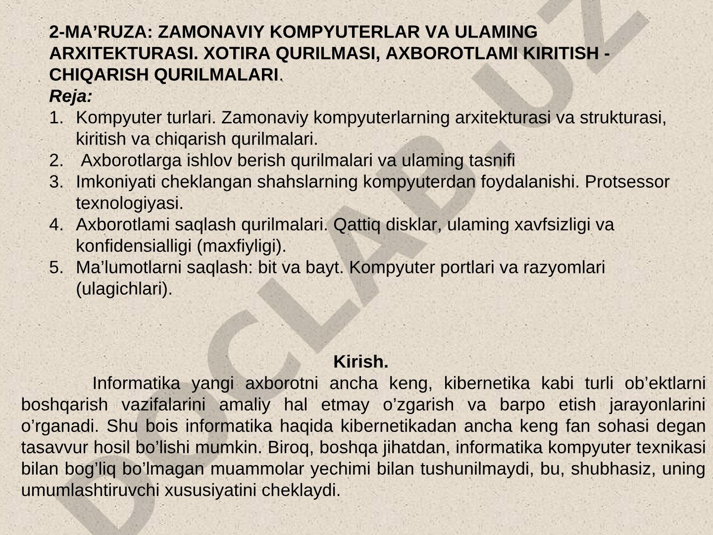 Zamonaviy kompyuterlar va ularning arxitekturasi