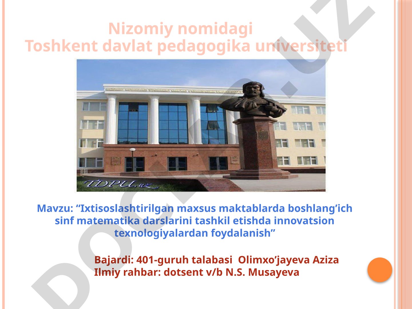 Ixtisoslashtirilgan maxsus maktablarda boshlang'ich sinf matematika darslarini tashkil etishda innovatsion texnologiyalardan foydalanish