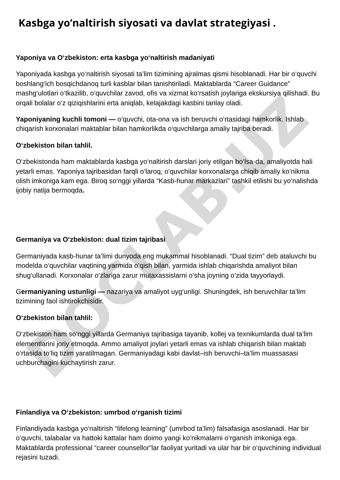 Kasbga yo'naltirish siyosati va davlat strategiyasi