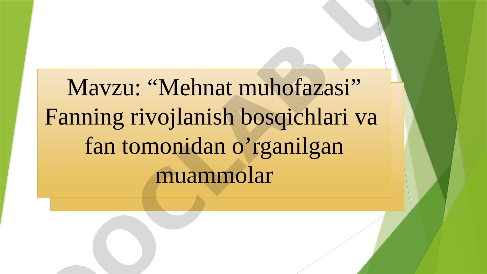 Mehnat muhofazasi fanining rivojlanish bosqichlari va o'rganilgan muammolar